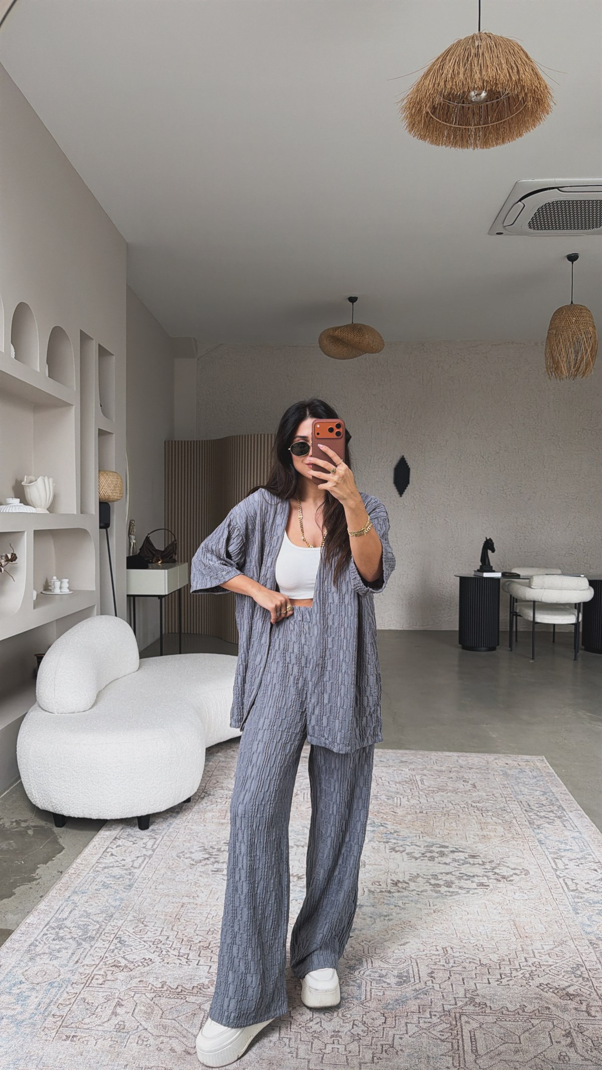 Antrasit Dokulu Ceketli Takım