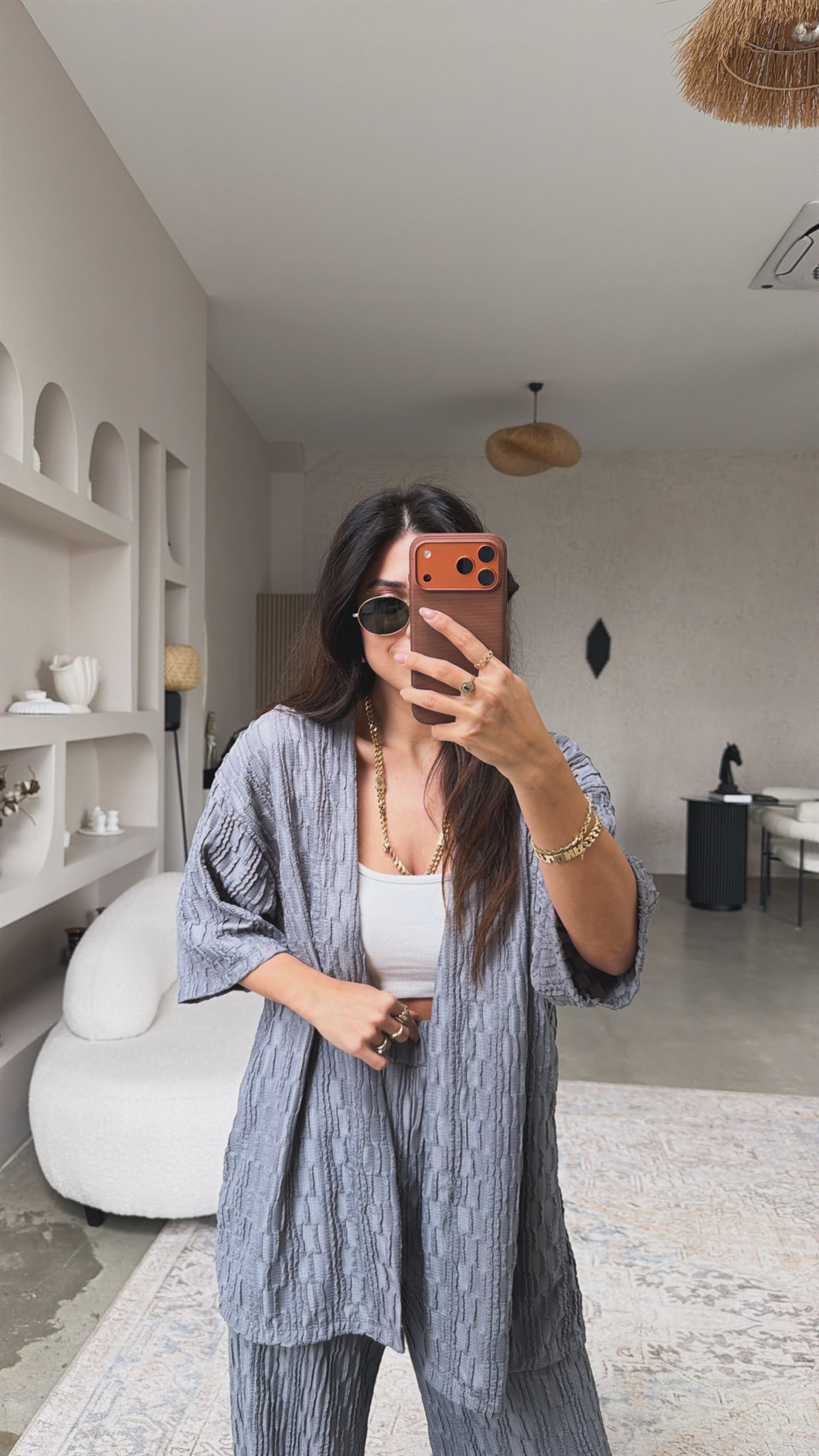 Antrasit Dokulu Ceketli Takım