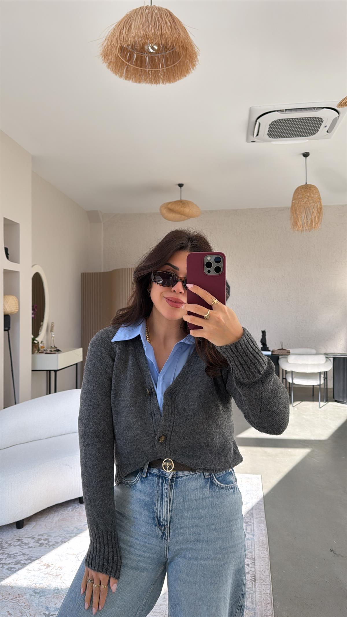 Antrasit Düğmeli Hırka