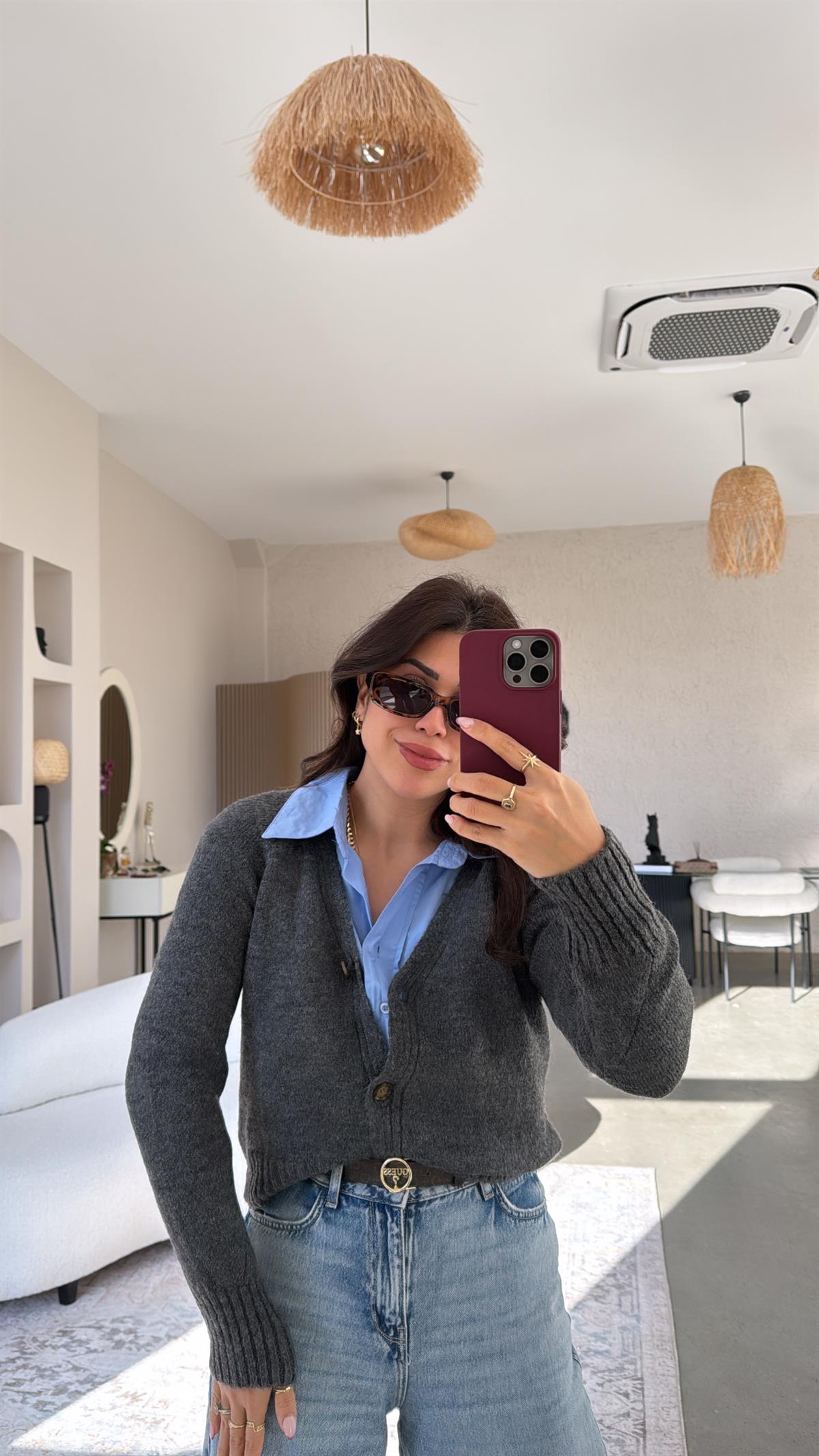 Antrasit Düğmeli Hırka