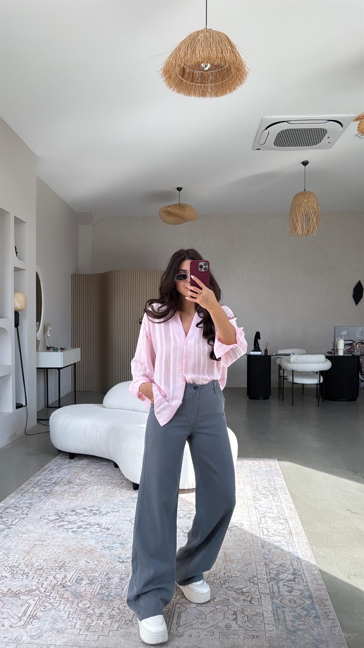 Antrasit Düğmeli ve Lastikli Tensel Yıkamalı Pantolon