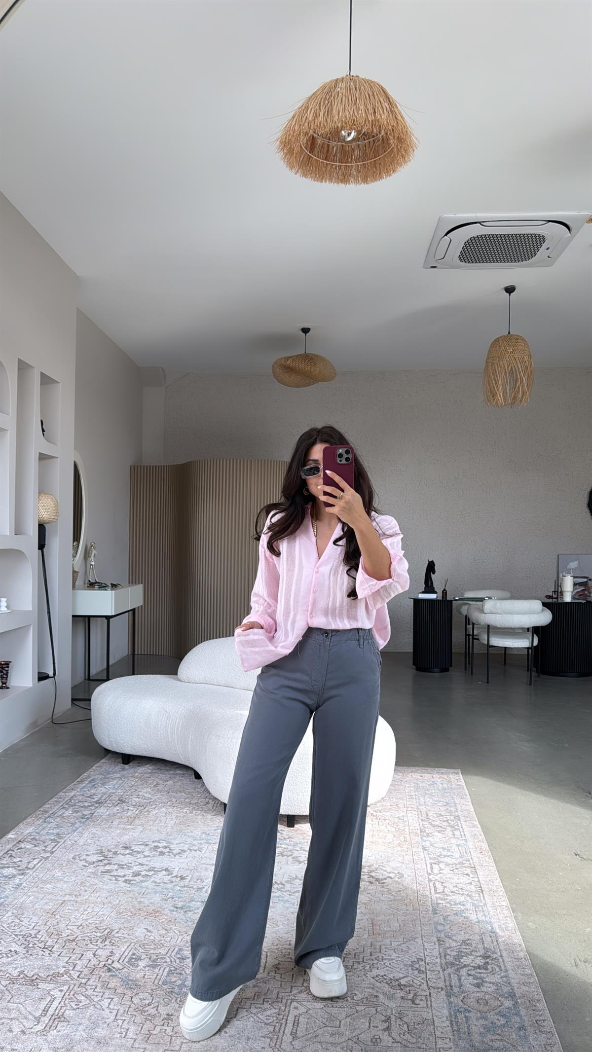 Antrasit Düğmeli ve Lastikli Tensel Yıkamalı Pantolon