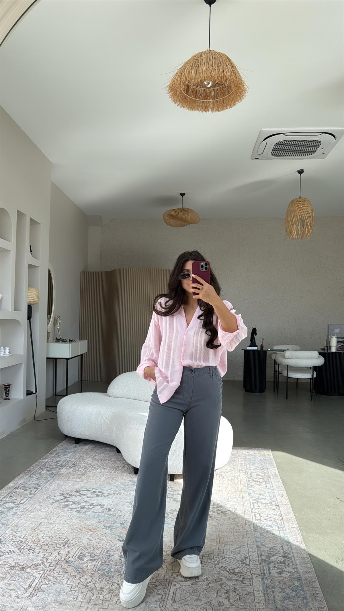 Antrasit Düğmeli ve Lastikli Tensel Yıkamalı Pantolon