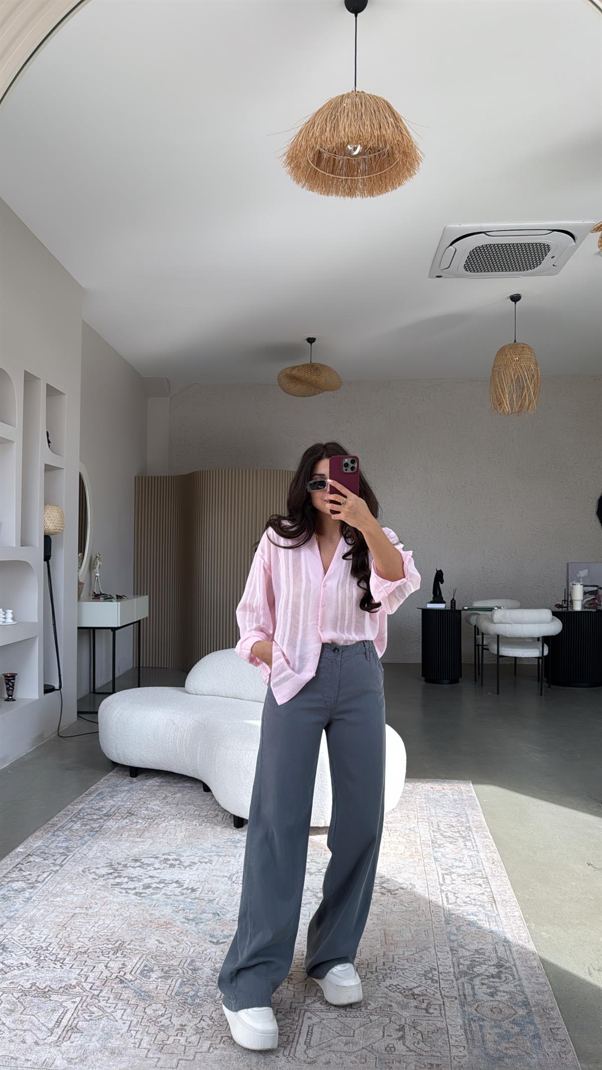 Antrasit Düğmeli ve Lastikli Tensel Yıkamalı Pantolon