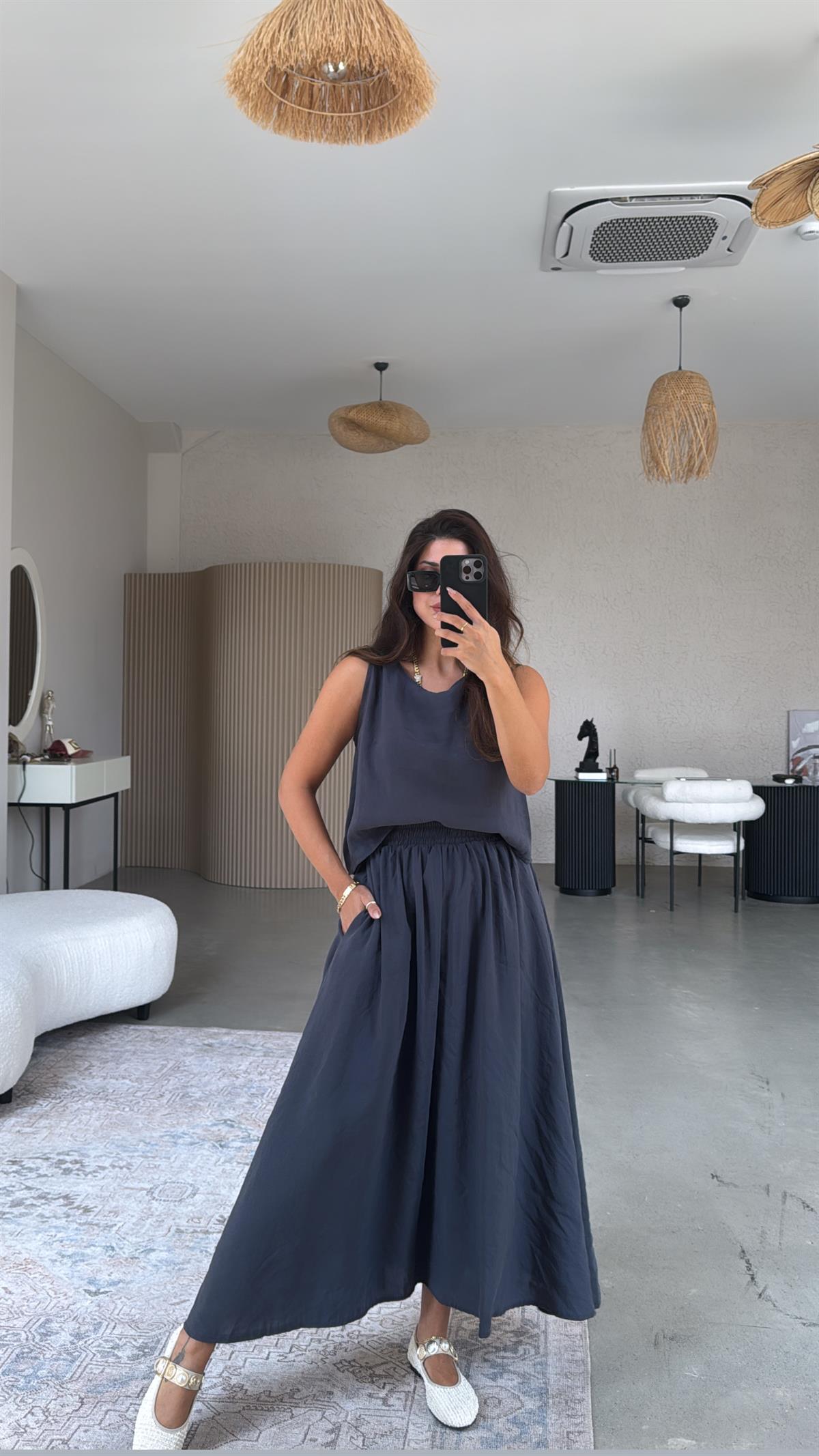 Antrasit Etek Bluz Dökümlü Takım