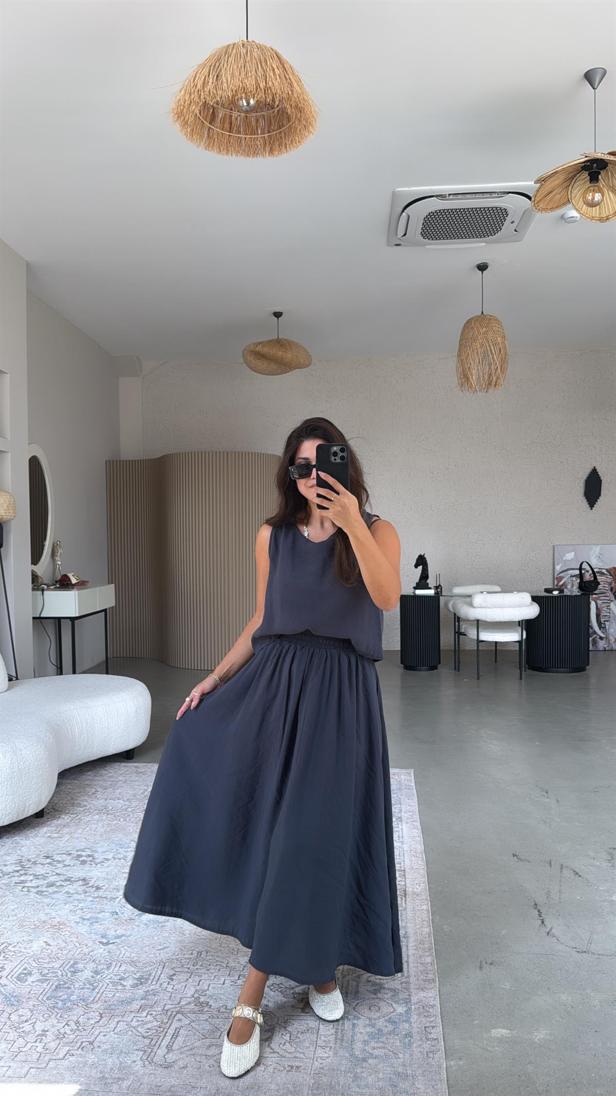 Antrasit Etek Bluz Dökümlü Takım