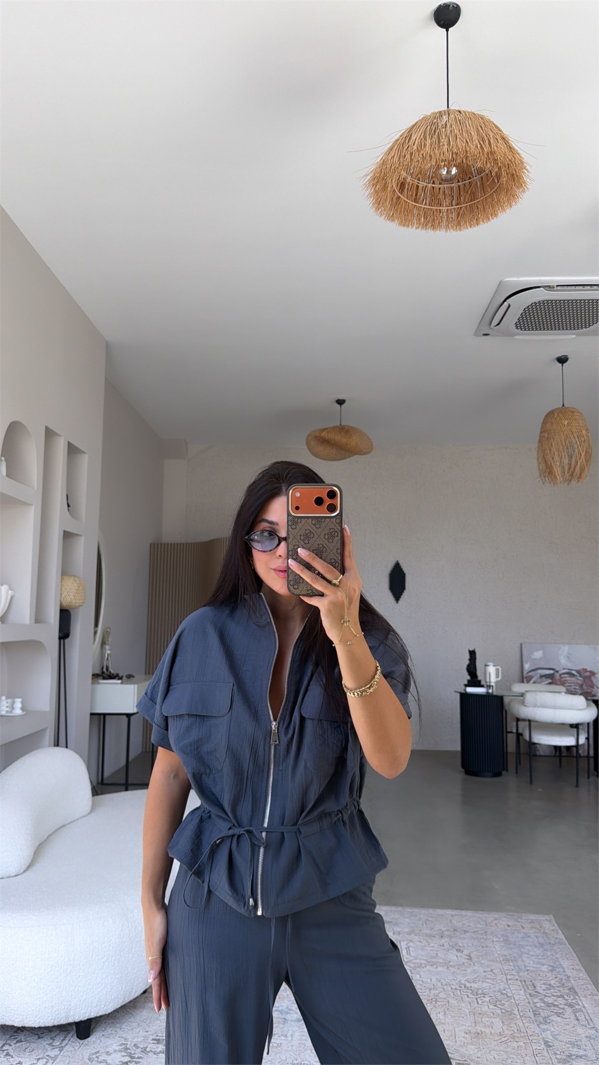 Antrasit Fermuarlı Ceket Pantolon Takım