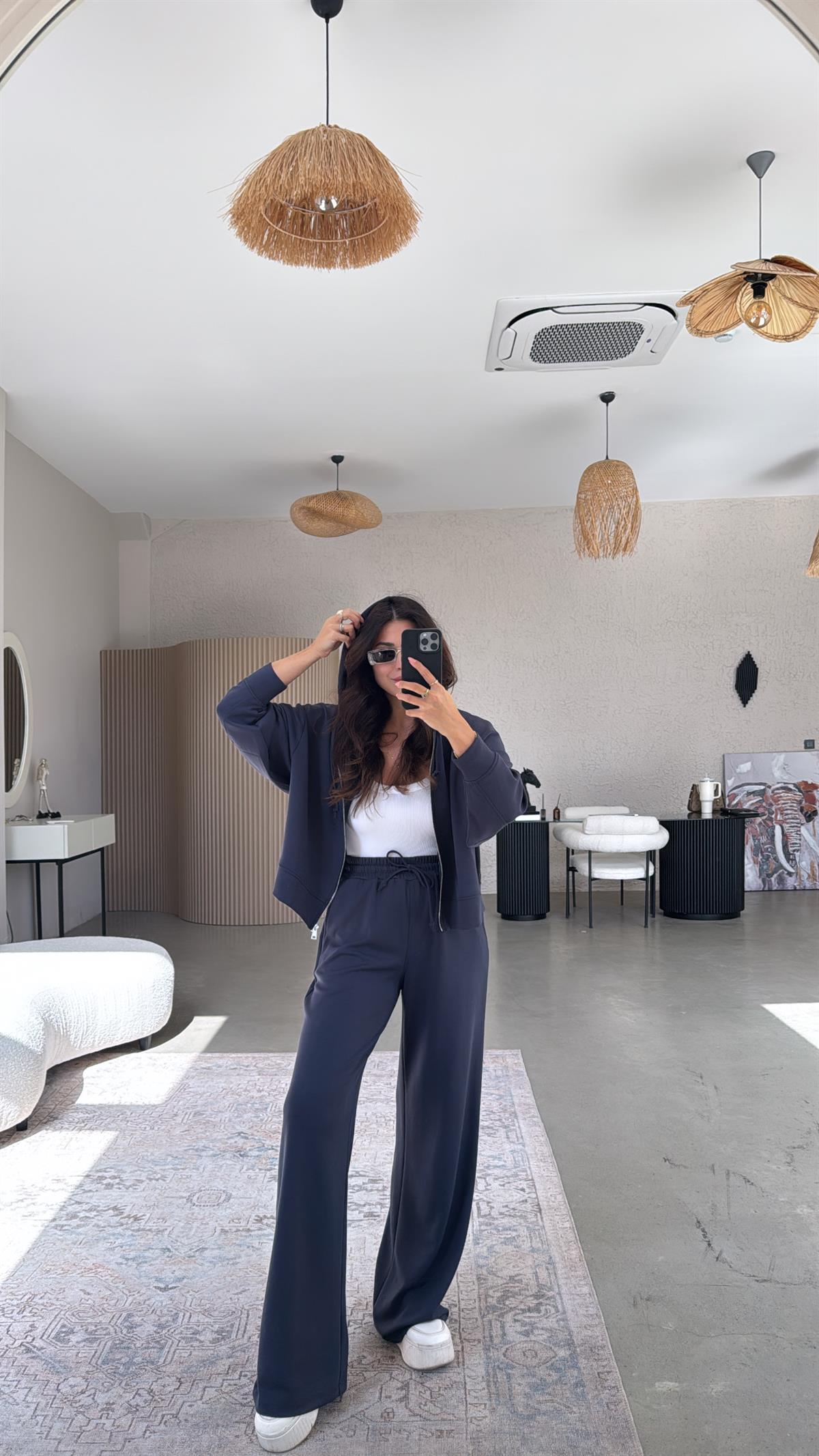 Antrasit Fermuarlı Ceketli Modal Eşofman Takım