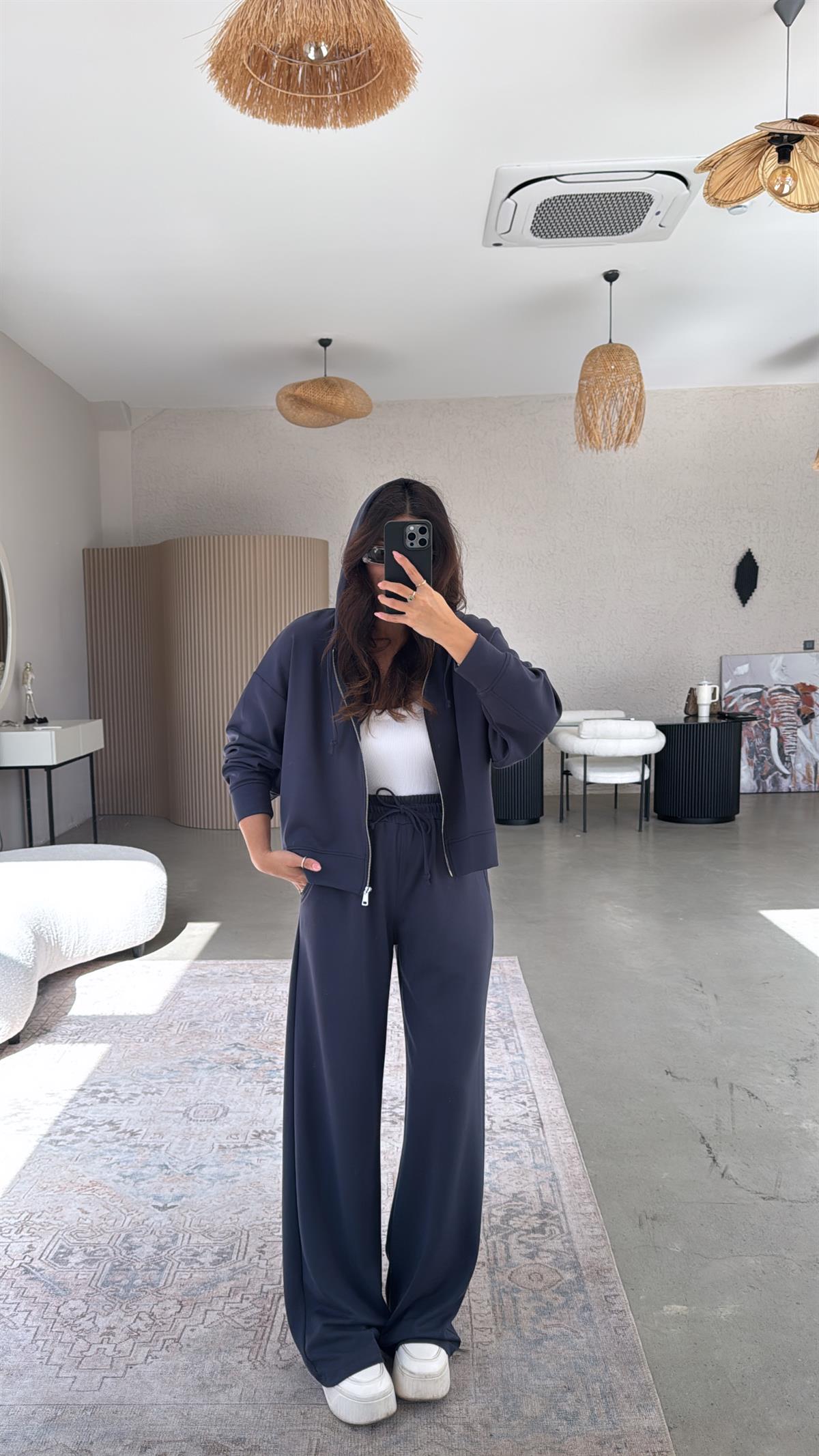 Antrasit Fermuarlı Ceketli Modal Eşofman Takım