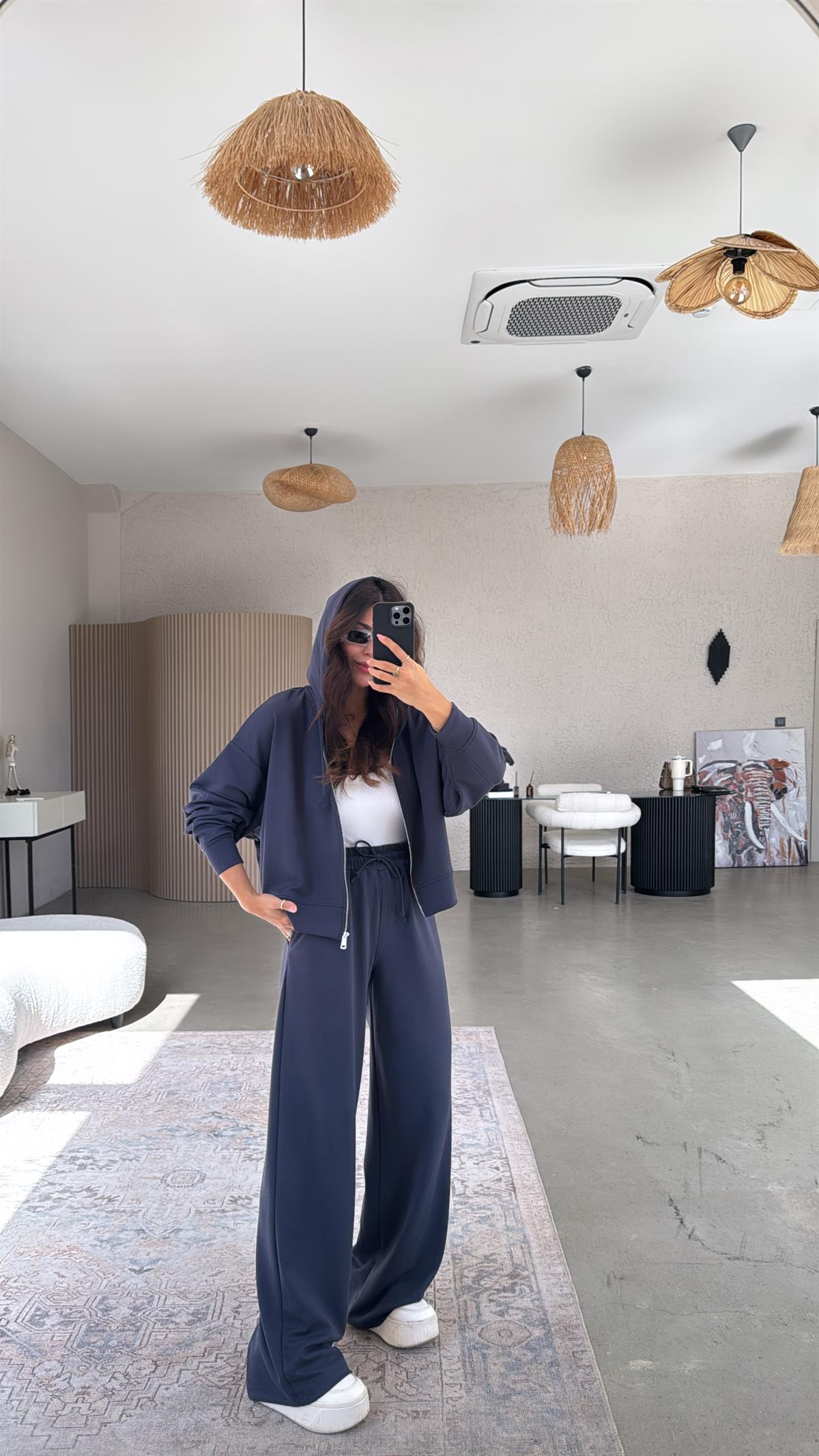 Antrasit Fermuarlı Ceketli Modal Eşofman Takım