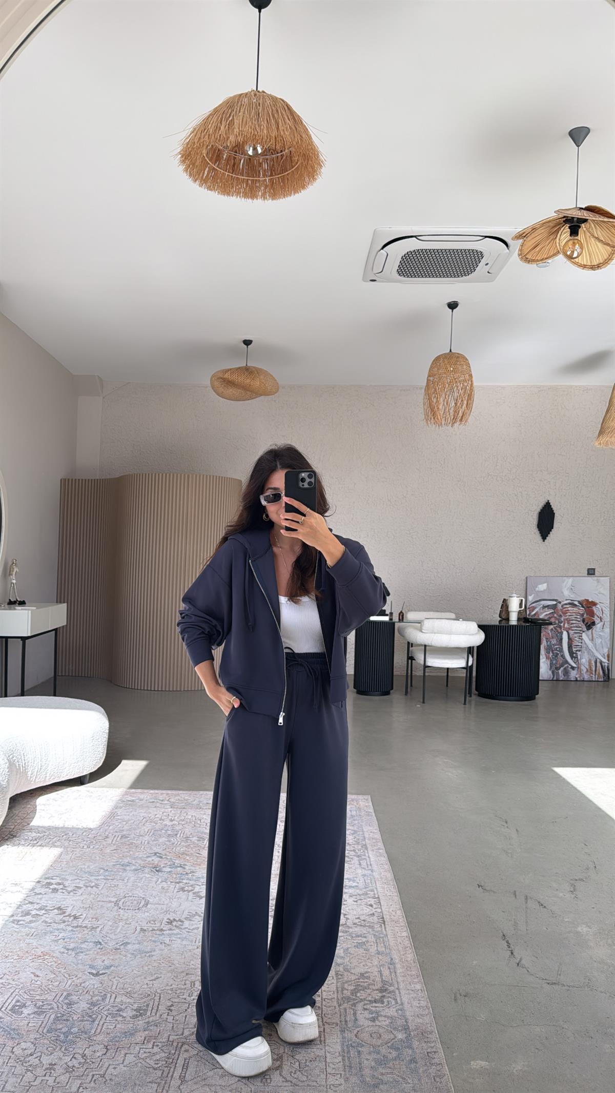 Antrasit Fermuarlı Ceketli Modal Eşofman Takım