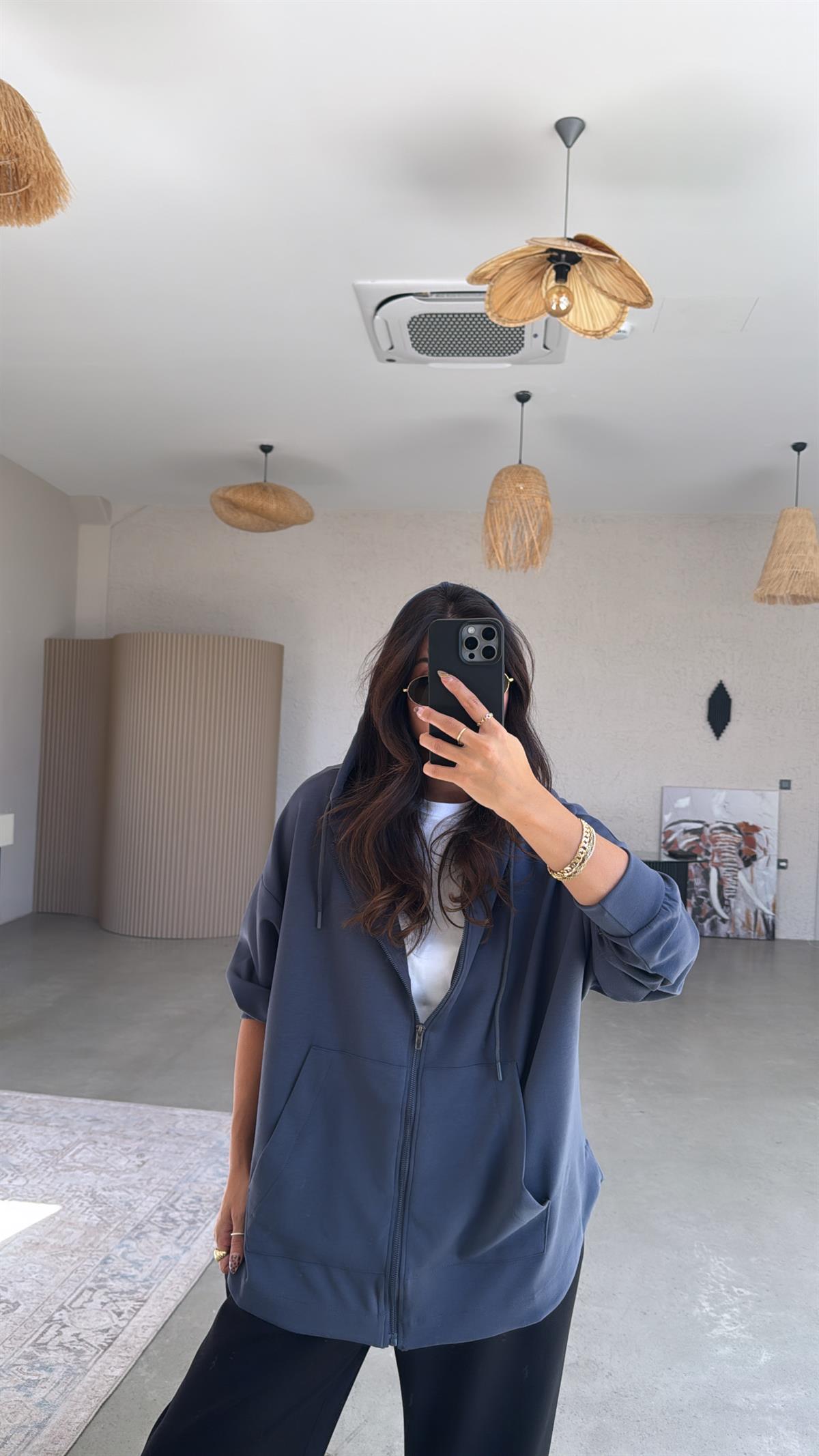 Antrasit Fermuarlı Modal Hoodie