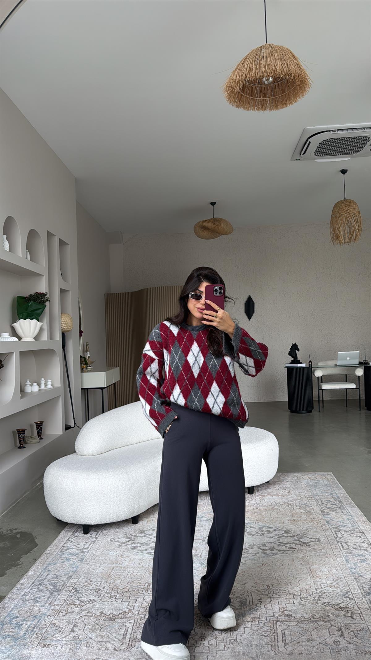 Antrasit Kalın Kemerli Palazzo Kumaş Pantolon