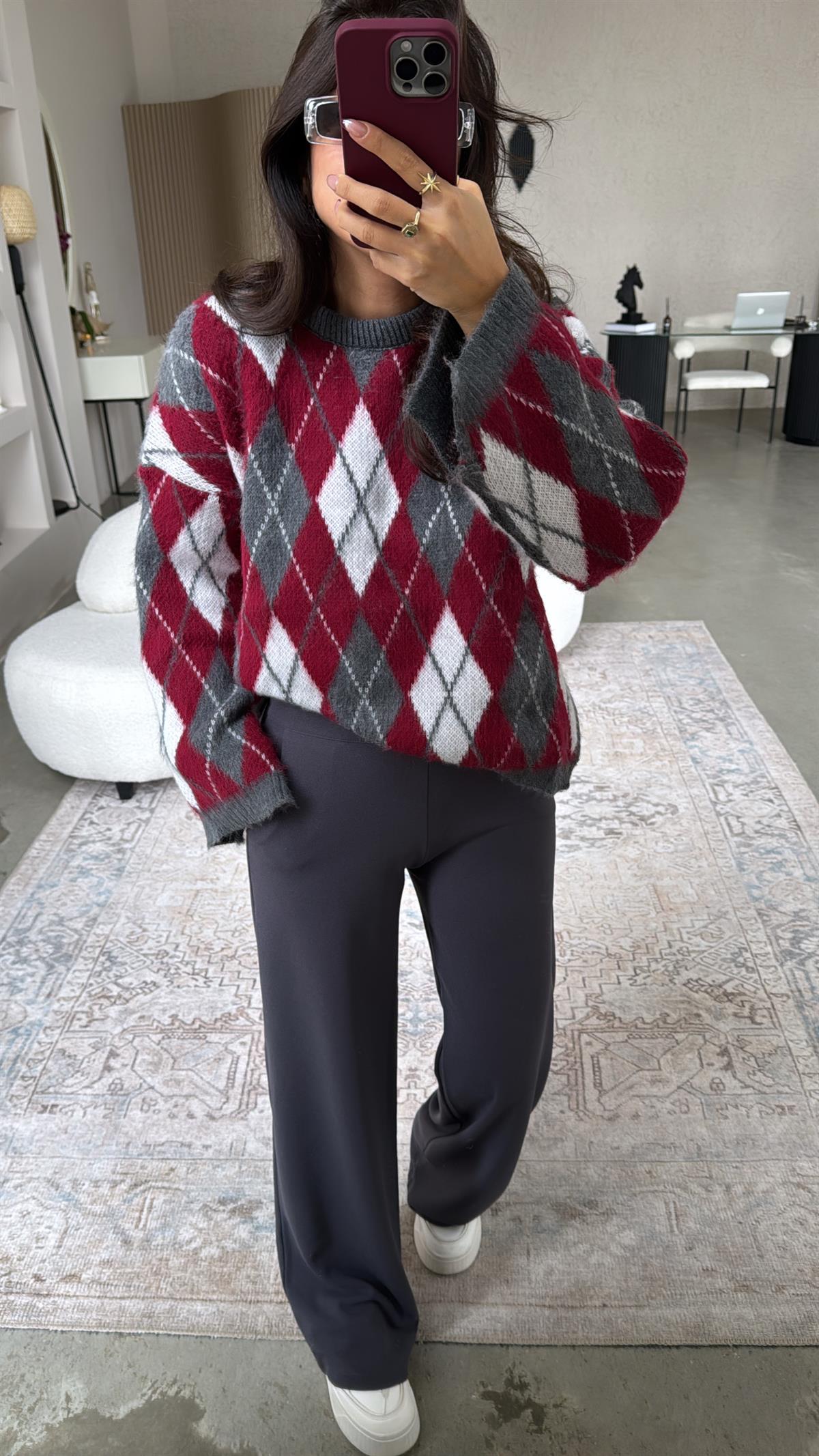 Antrasit Kalın Kemerli Palazzo Kumaş Pantolon