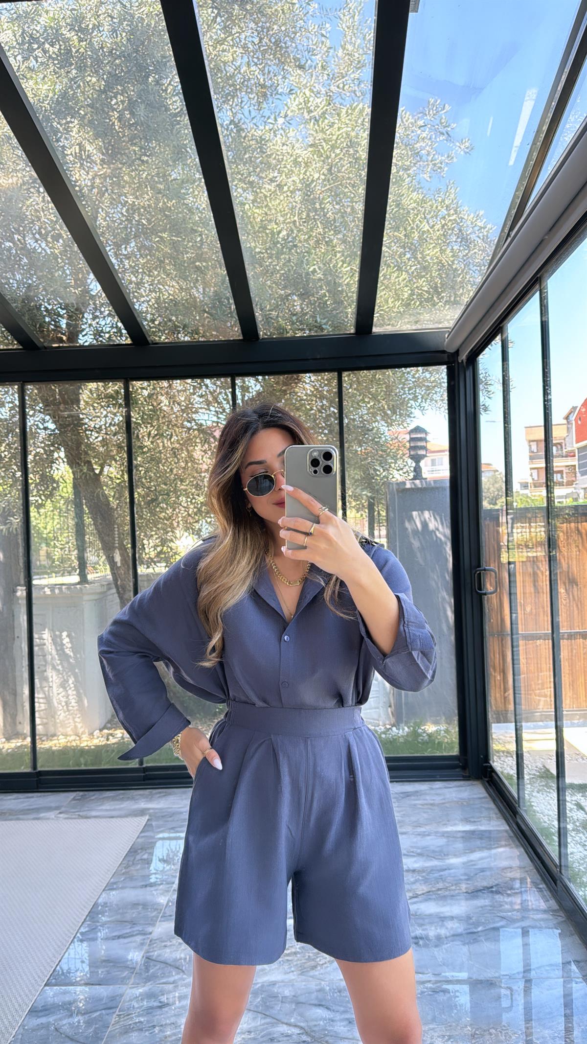 Antrasit Keten Gömlekli Takım