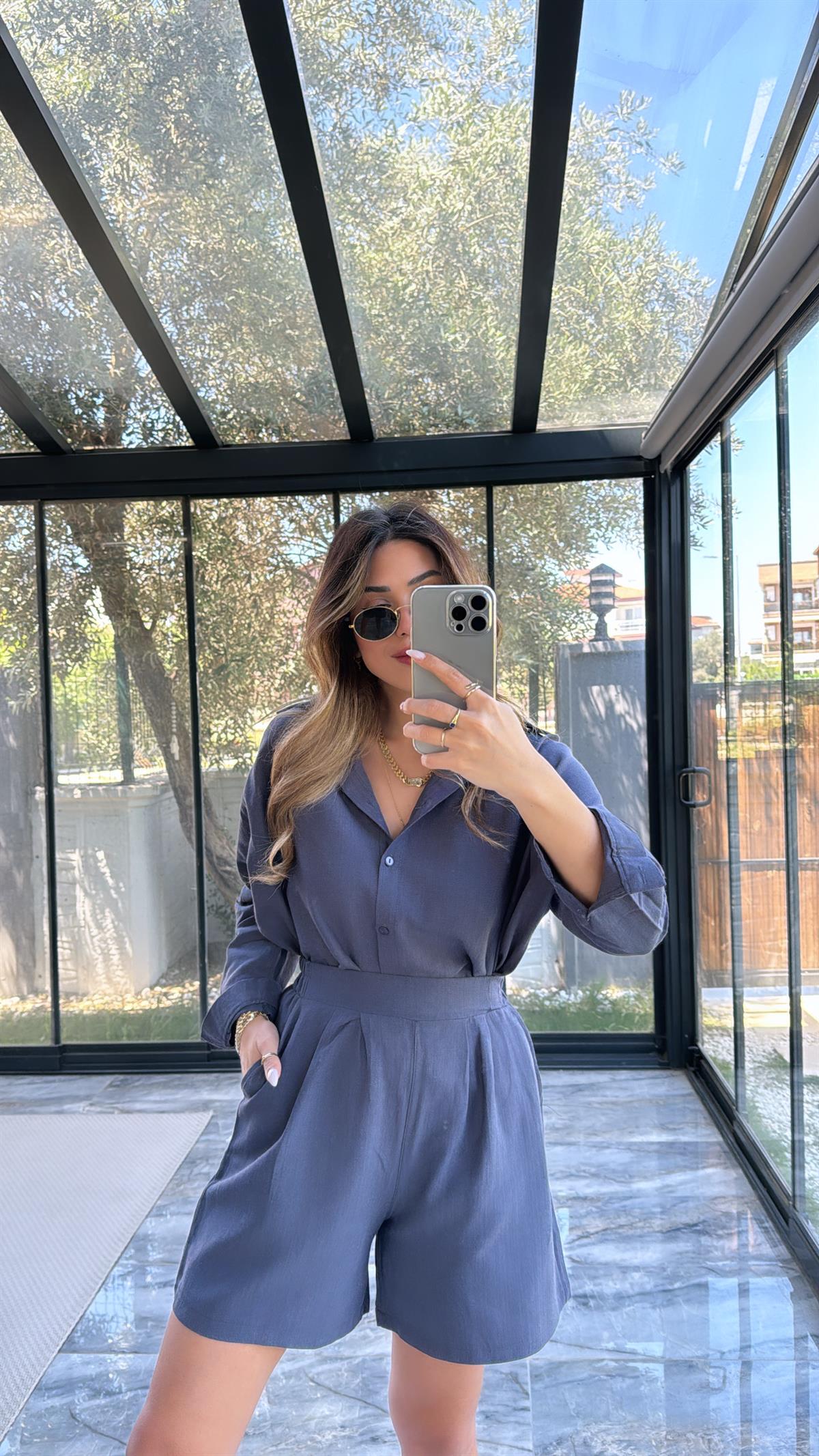 Antrasit Keten Gömlekli Takım