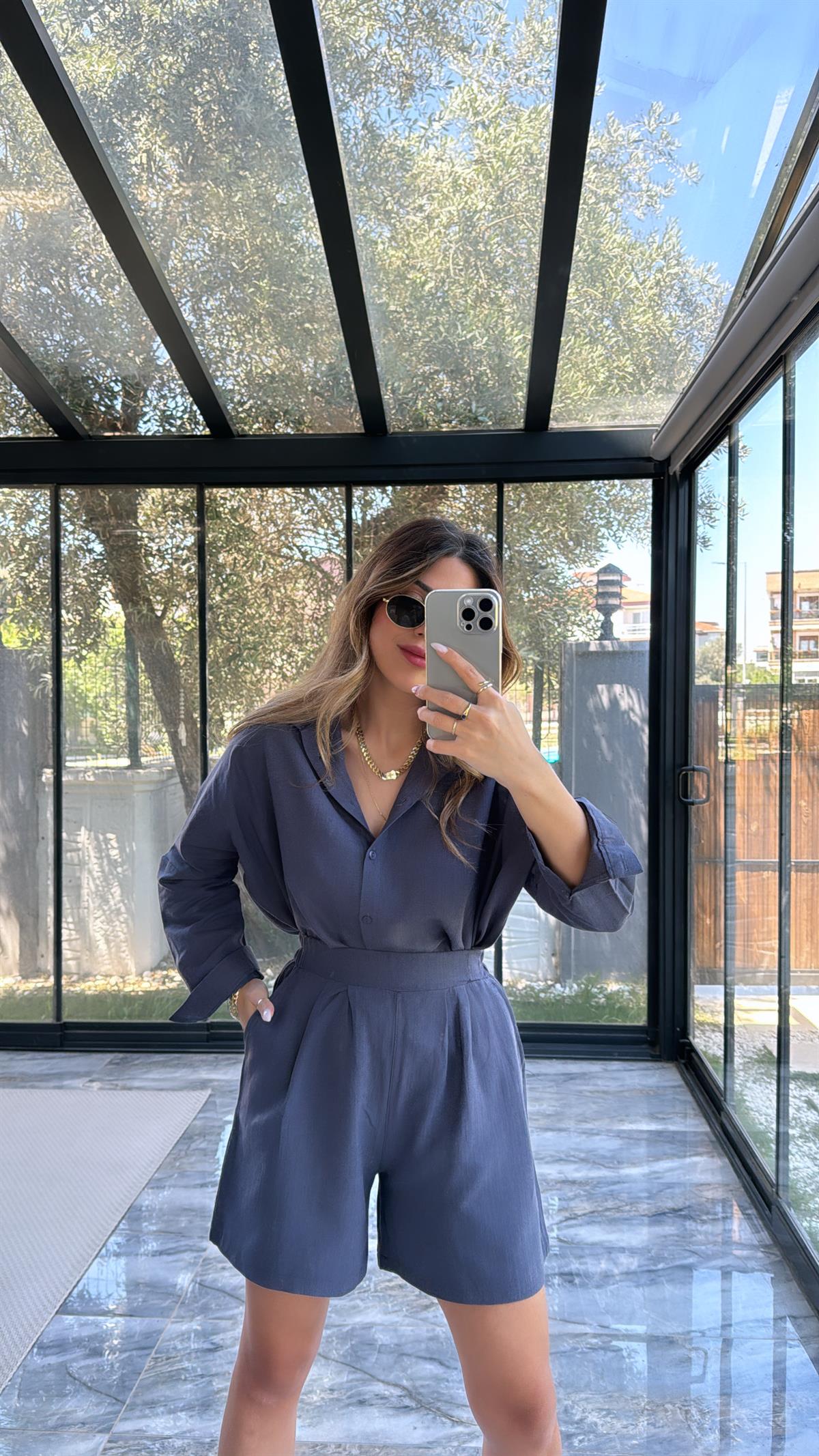 Antrasit Keten Gömlekli Takım