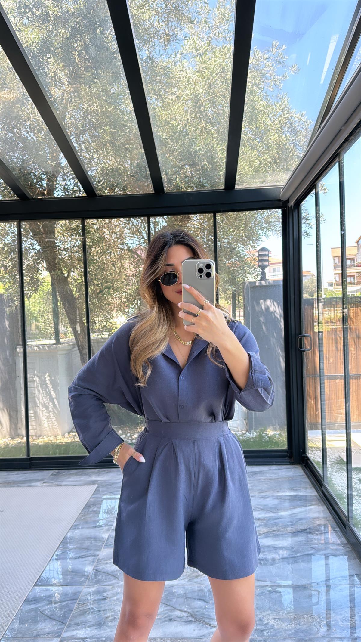 Antrasit Keten Gömlekli Takım