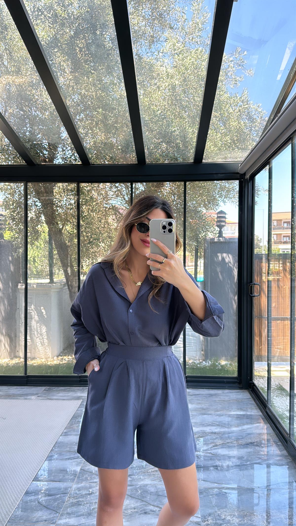 Antrasit Keten Gömlekli Takım