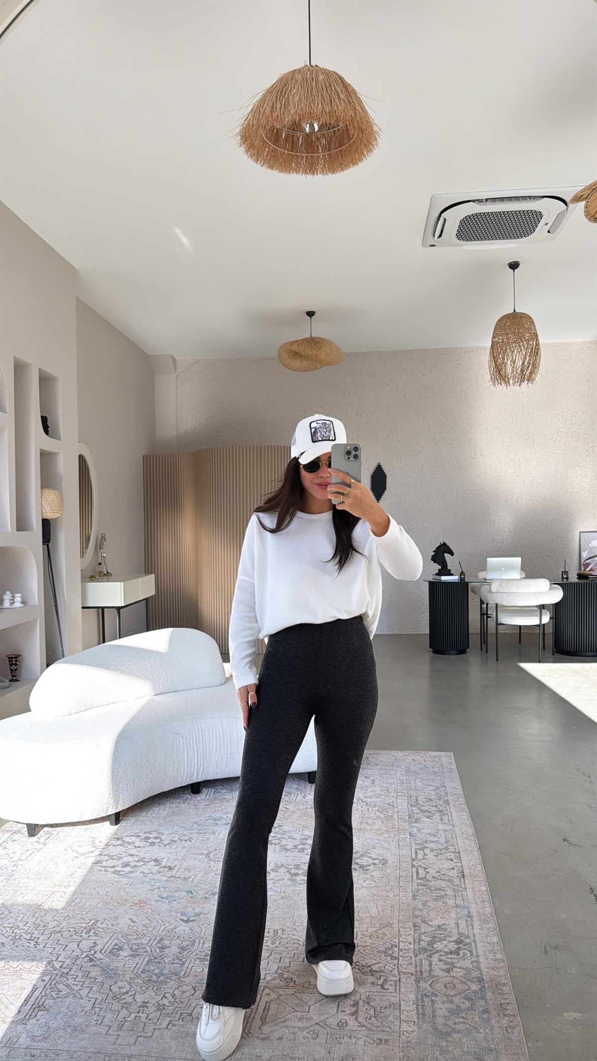 Antrasit Kırçıllı İspanyol Pamuklu Tayt