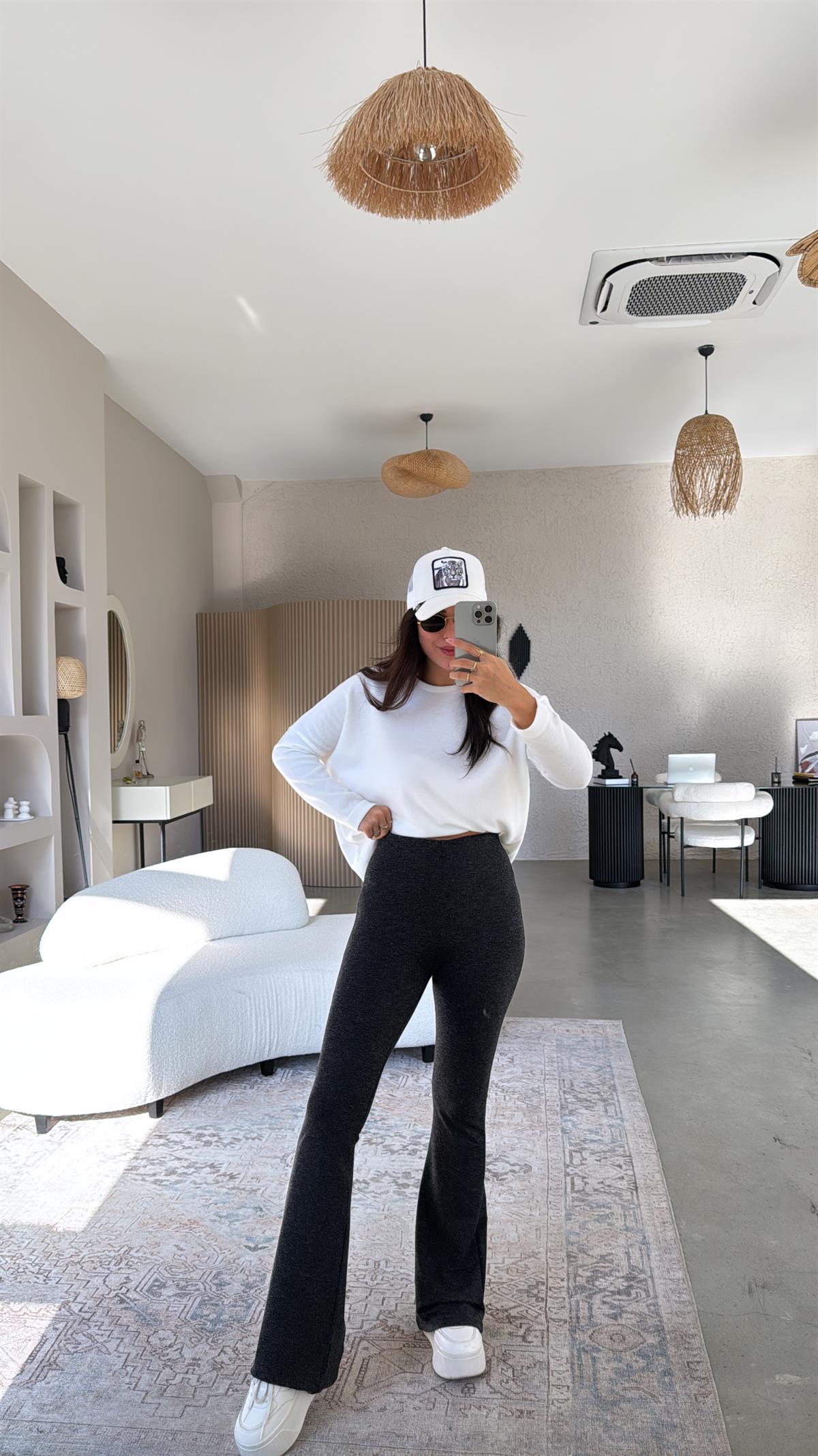 Antrasit Kırçıllı İspanyol Pamuklu Tayt