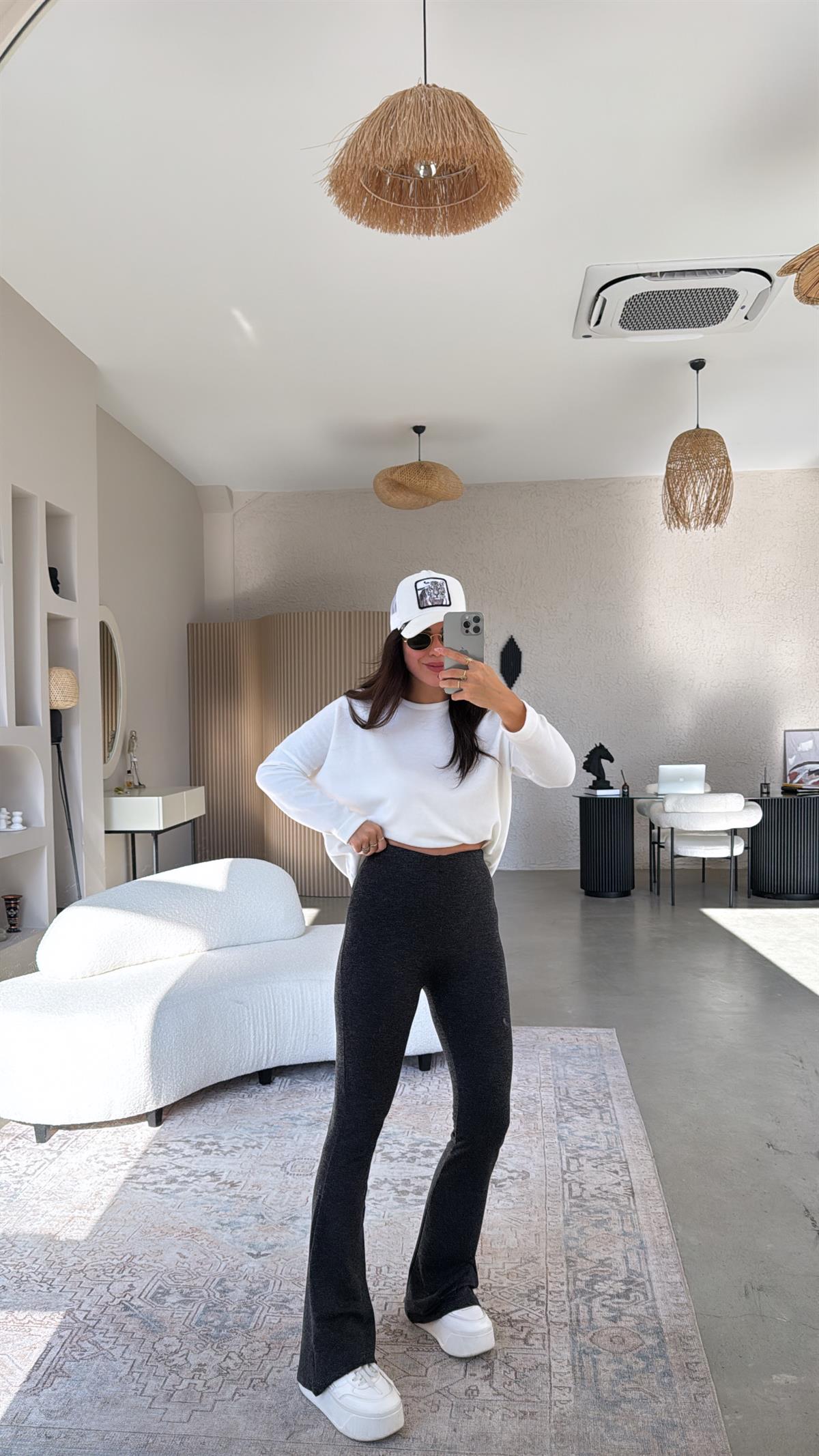 Antrasit Kırçıllı İspanyol Pamuklu Tayt