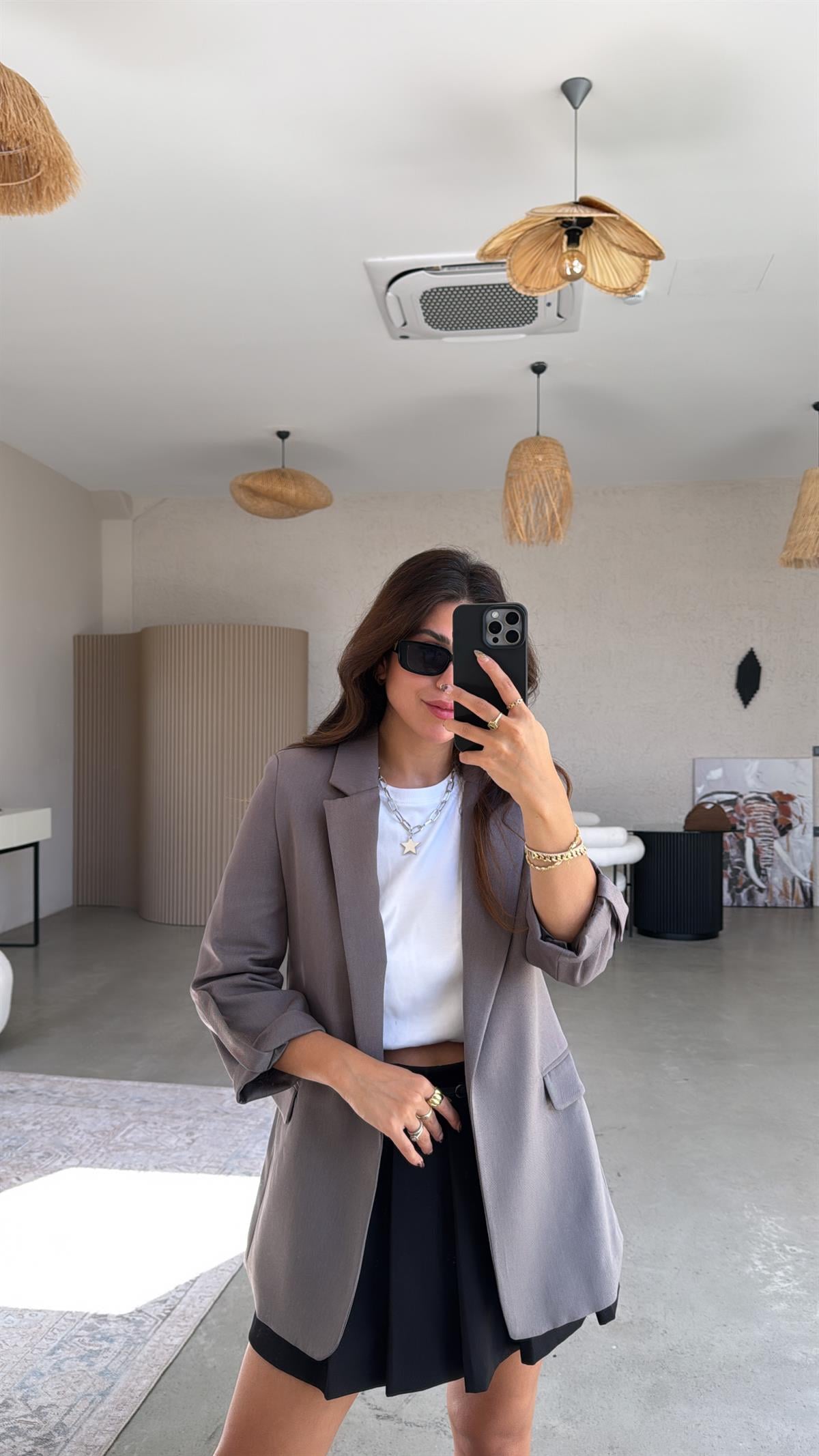 Antrasit Kolları Katlı Astarlı Ceket