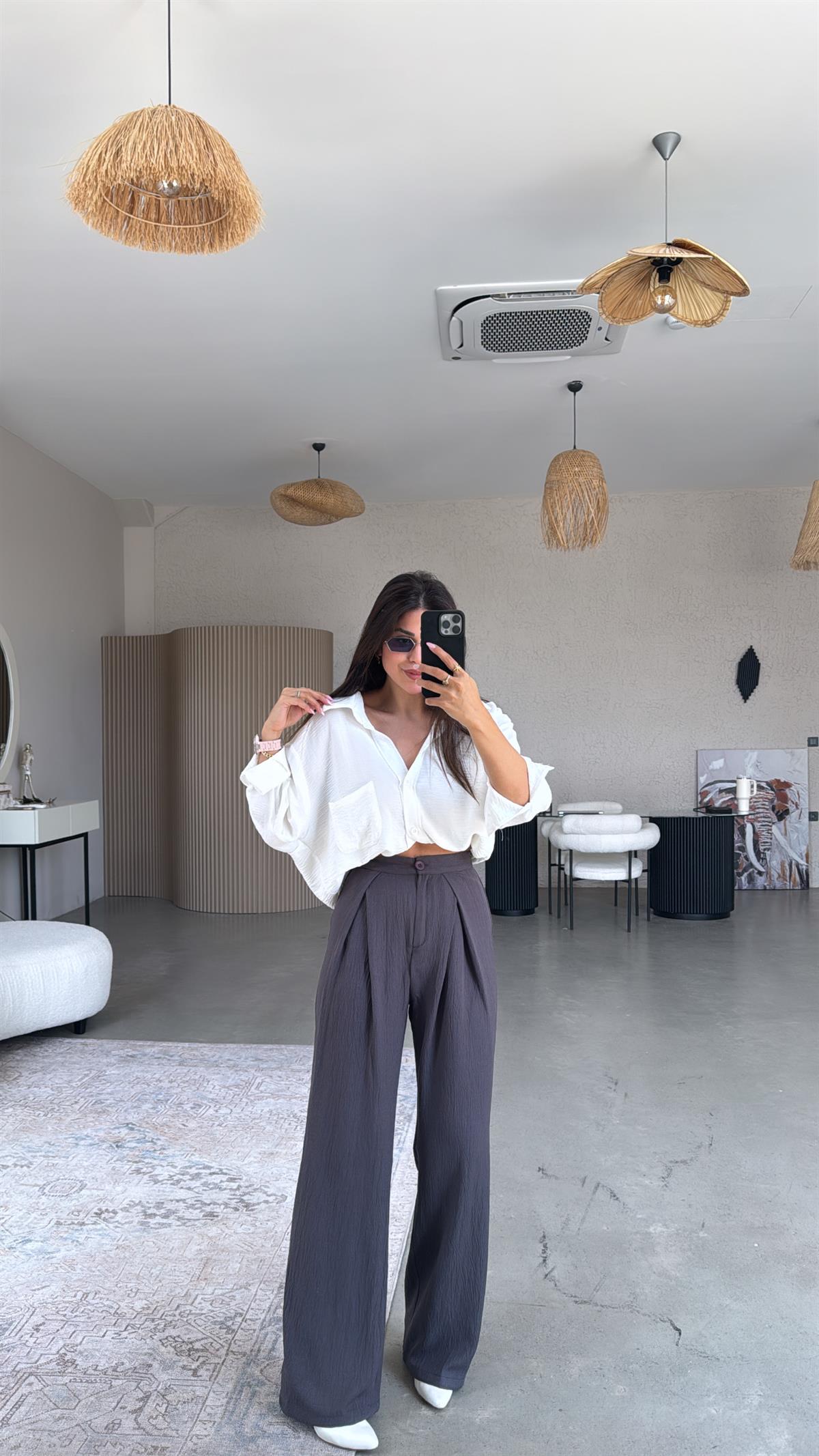 Antrasit Kruvaze Pile Pantolon