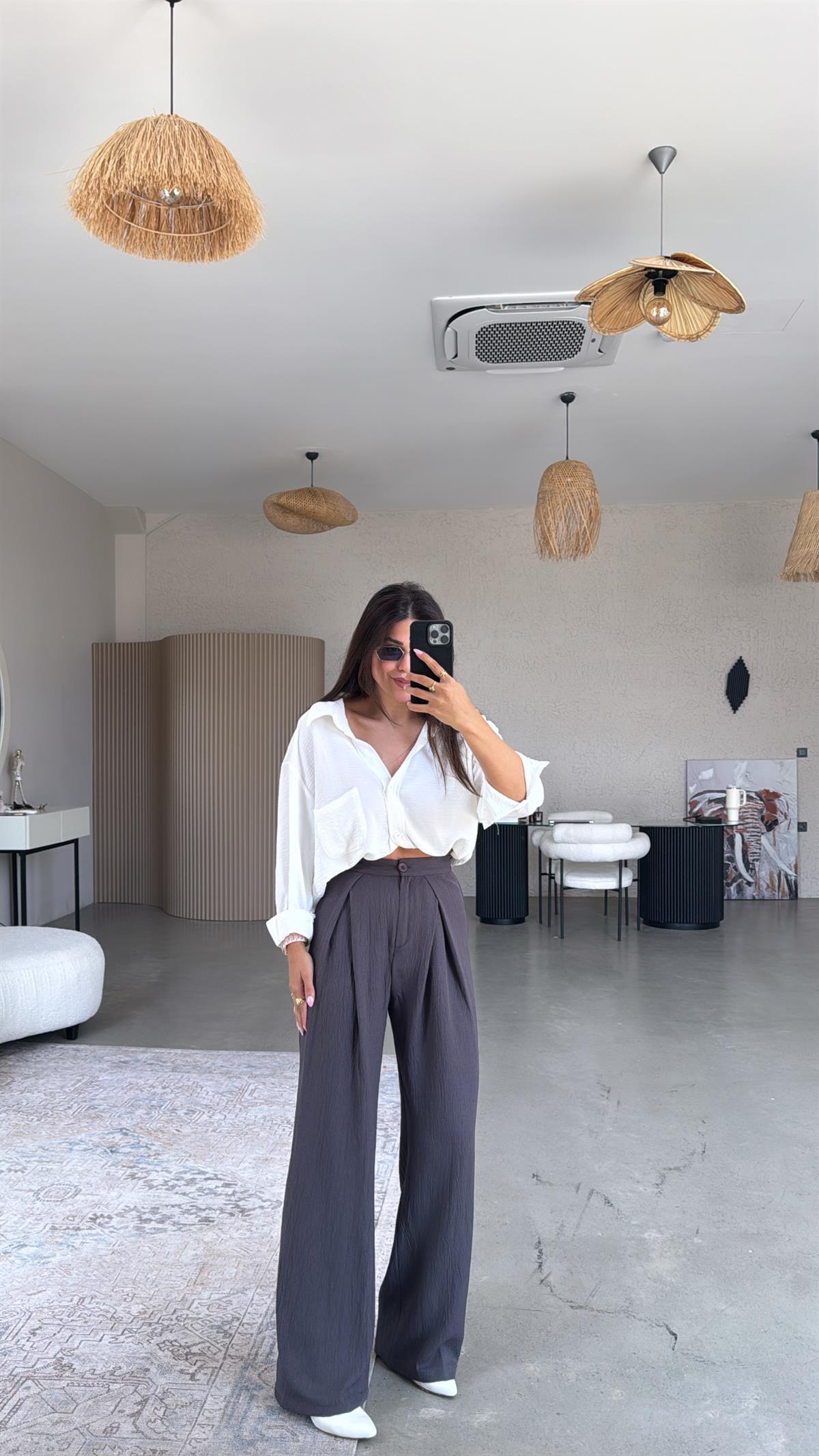 Antrasit Kruvaze Pile Pantolon