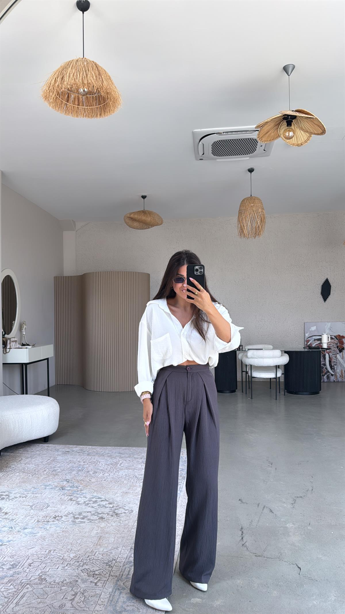 Antrasit Kruvaze Pile Pantolon