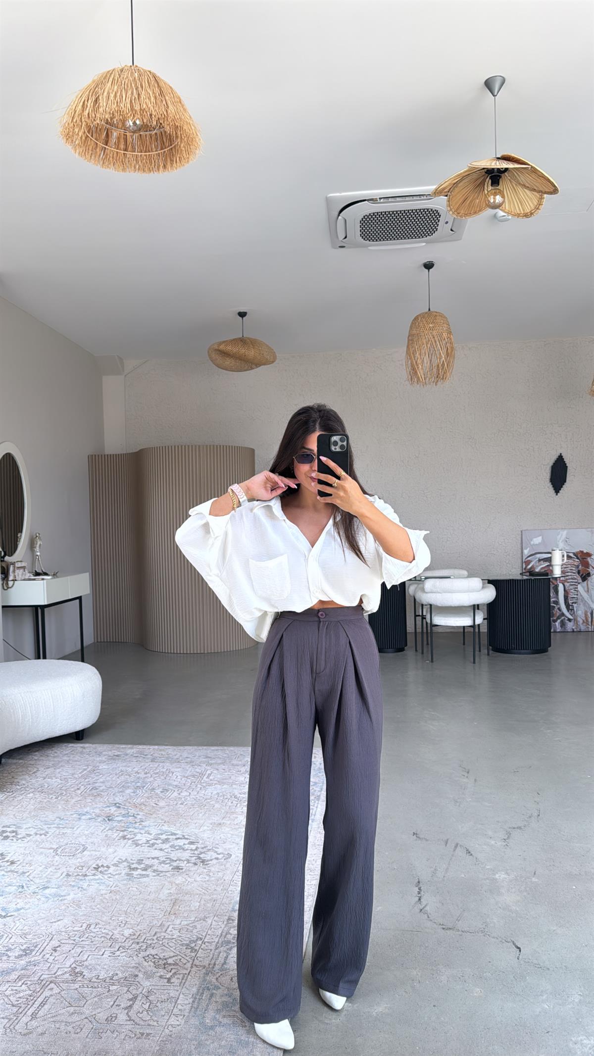 Antrasit Kruvaze Pile Pantolon