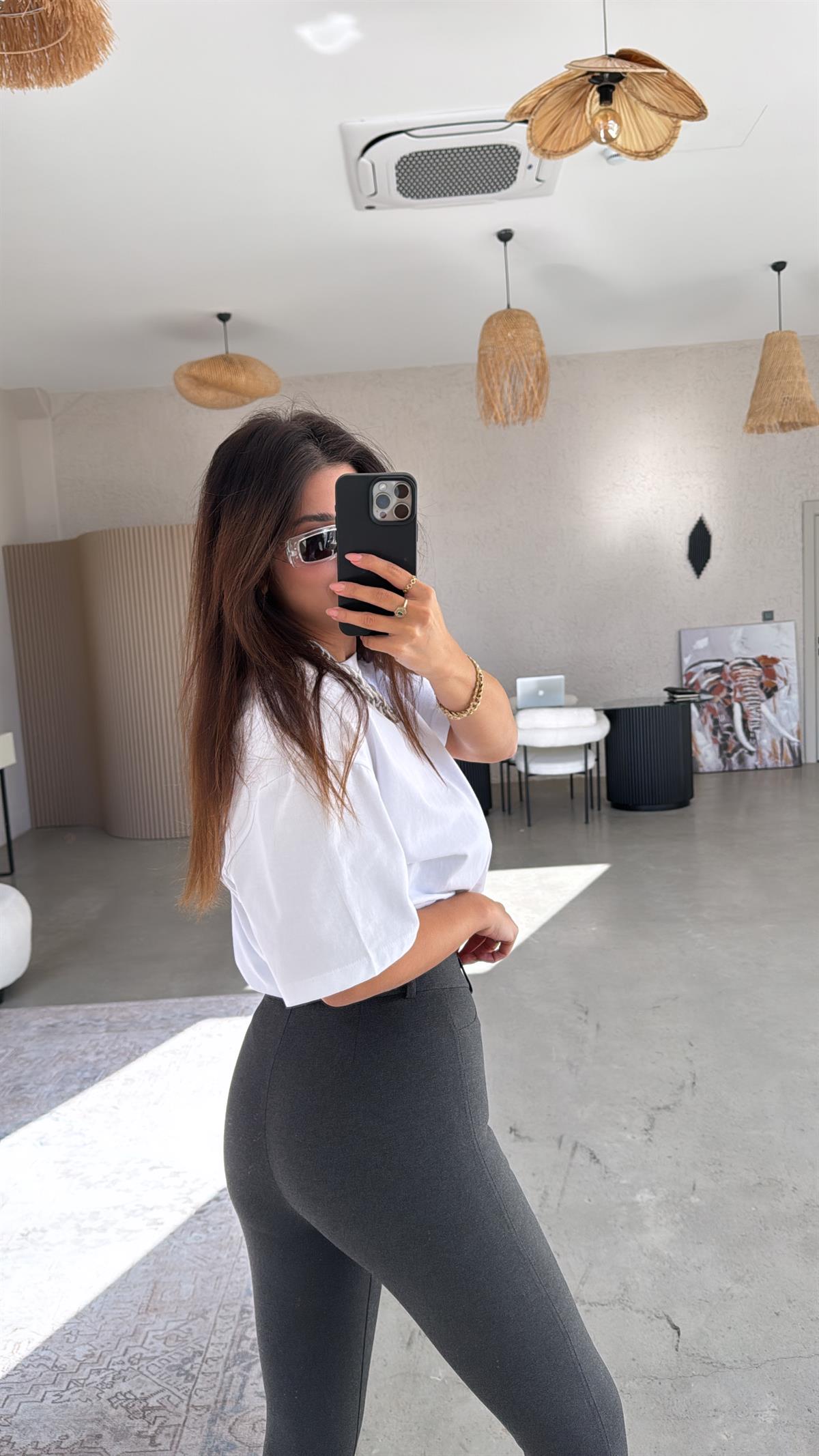 Antrasit Mat Düğmeli Çelik Tayt Pantolon