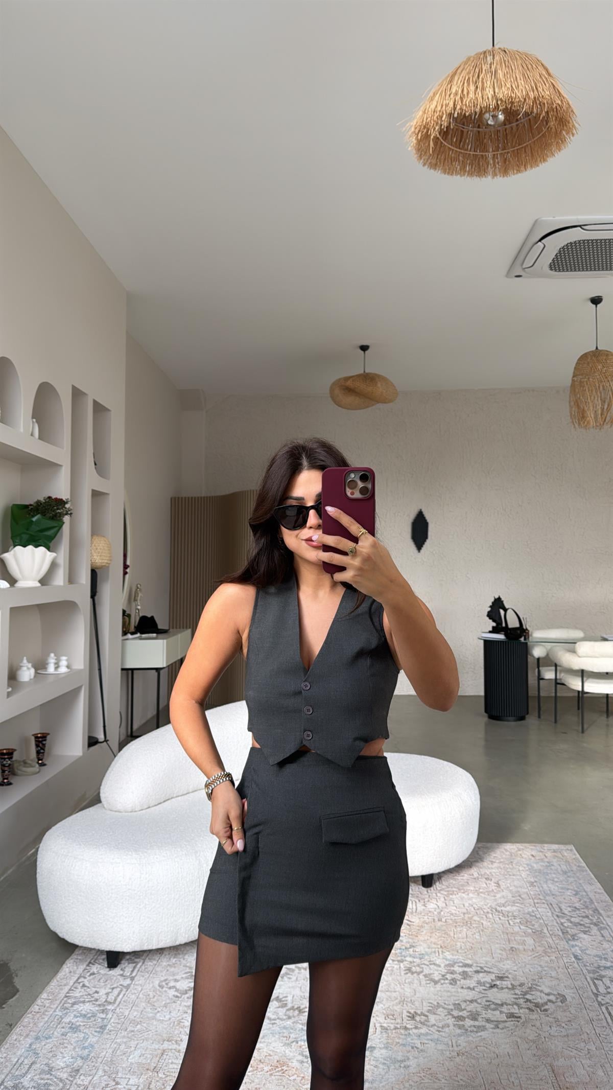 Antrasit Mini Etek Yelek Takım