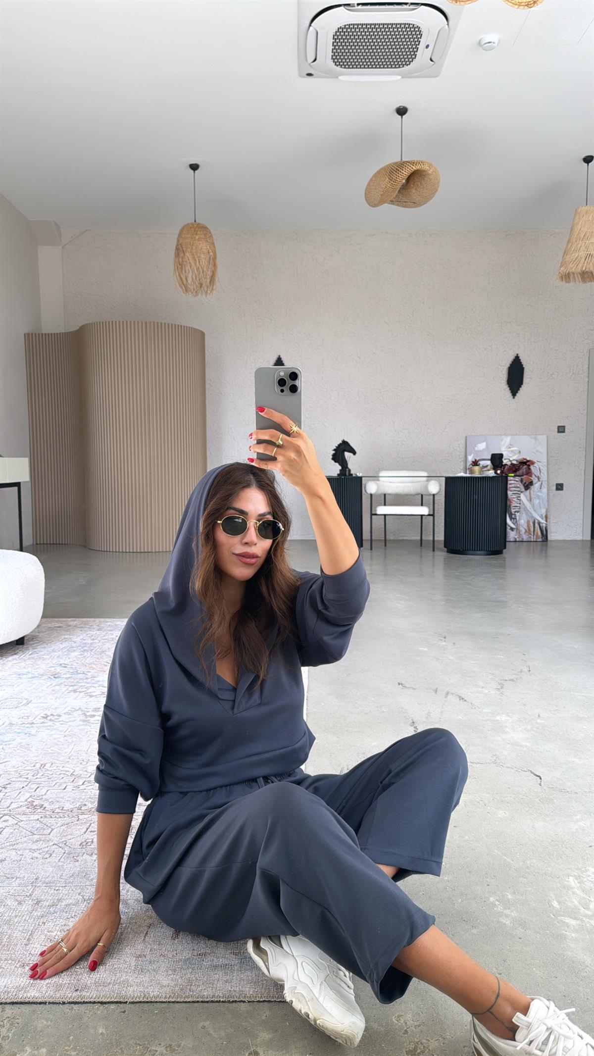 Antrasit Modal Kapüşonlu Takım