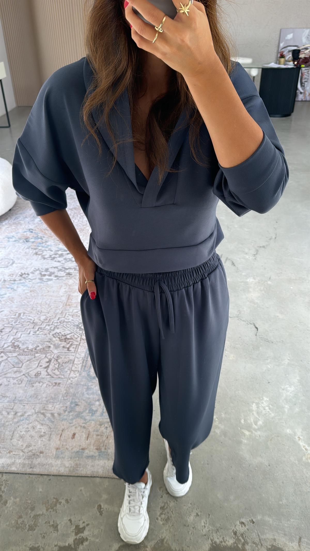 Antrasit Modal Kapüşonlu Takım