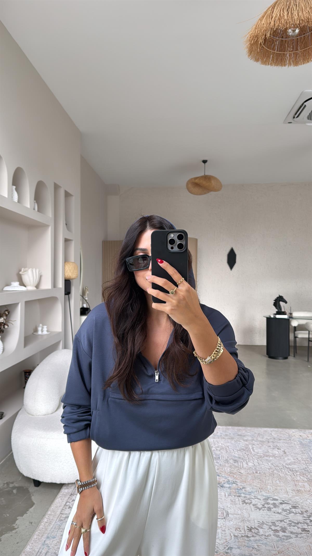 Antrasit Ön Kanguru Cepli Modal Sweatshirt