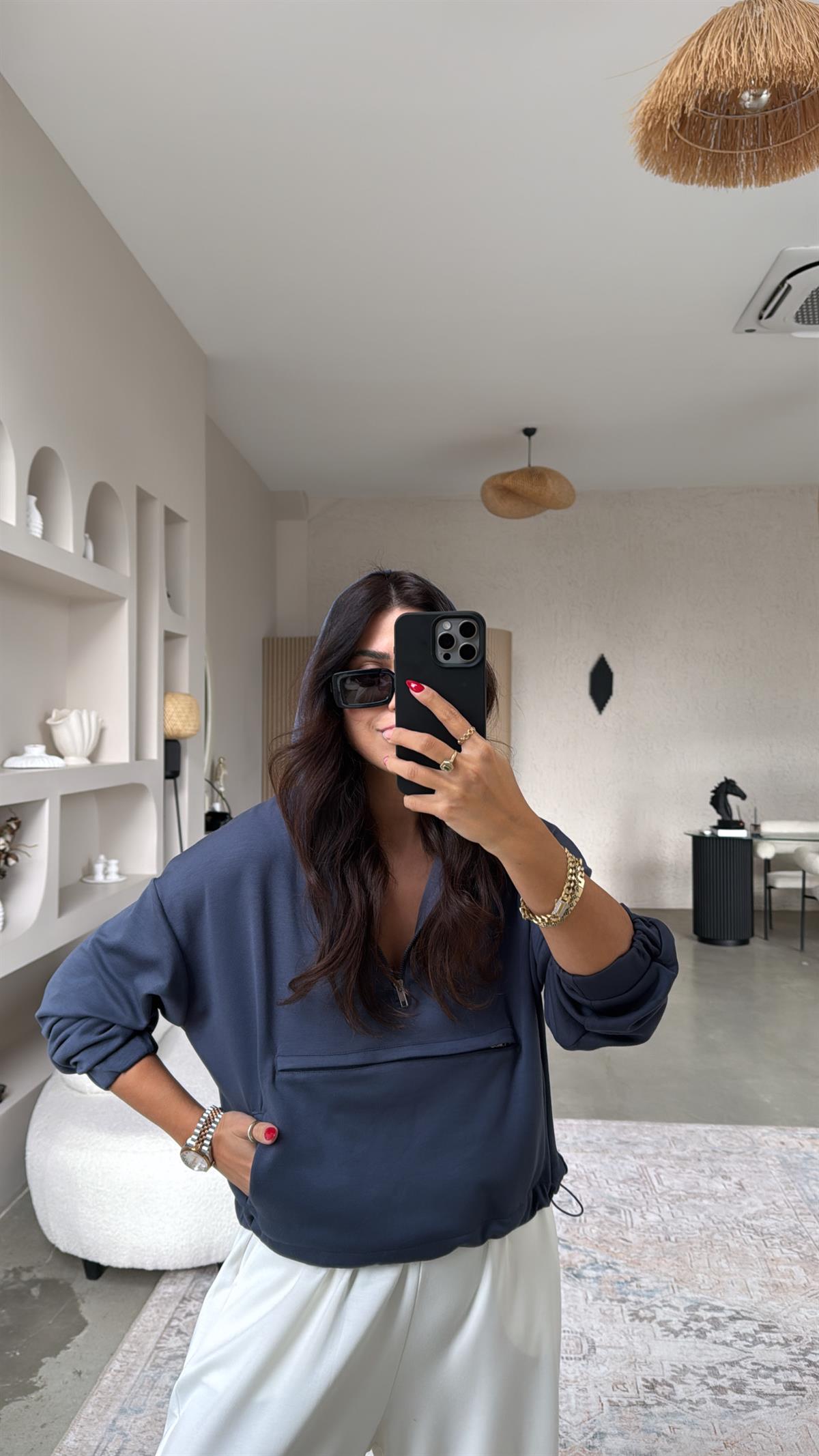 Antrasit Ön Kanguru Cepli Modal Sweatshirt