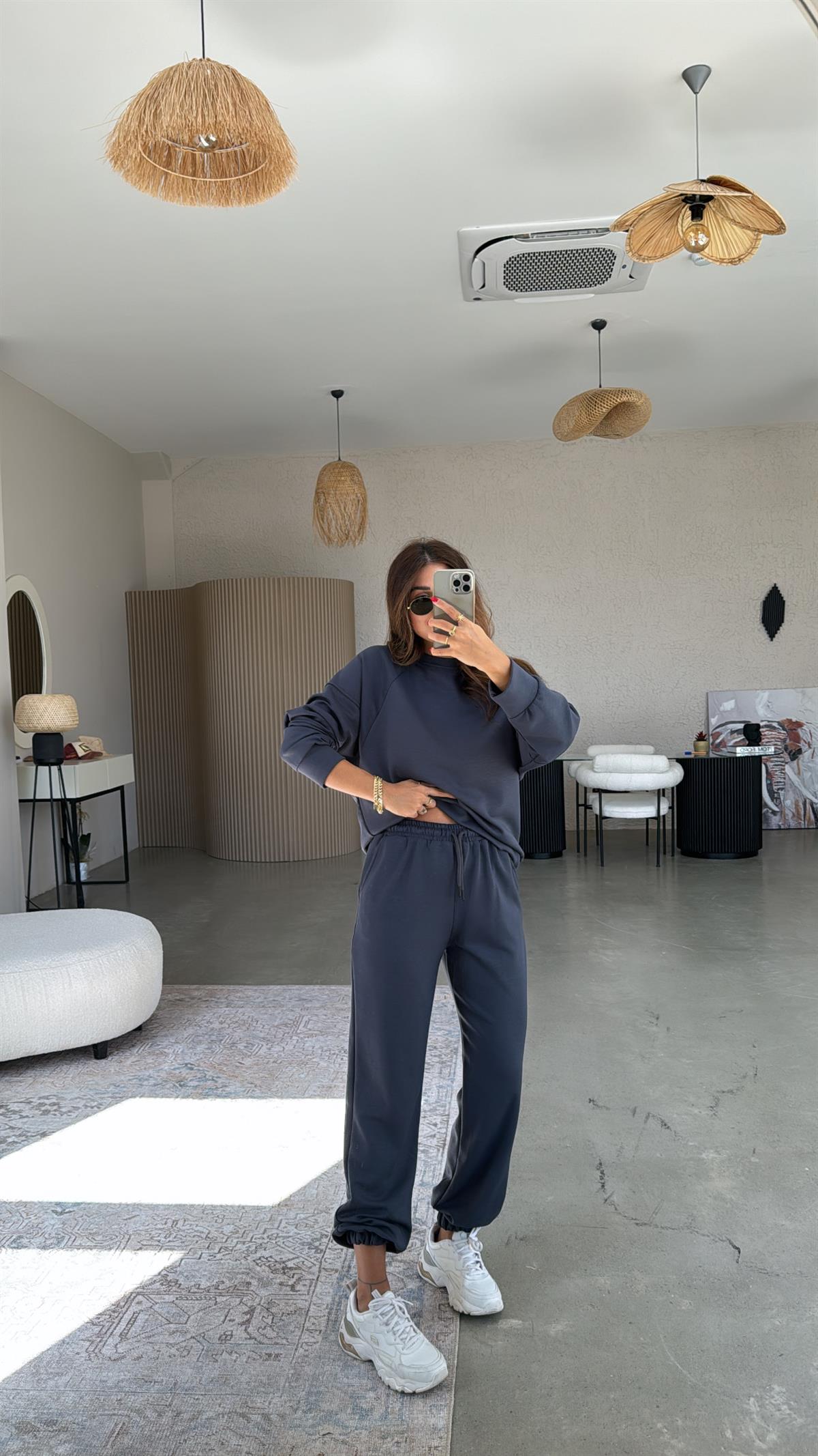 Antrasit Oys Kumaş Paça Lastikli Takım