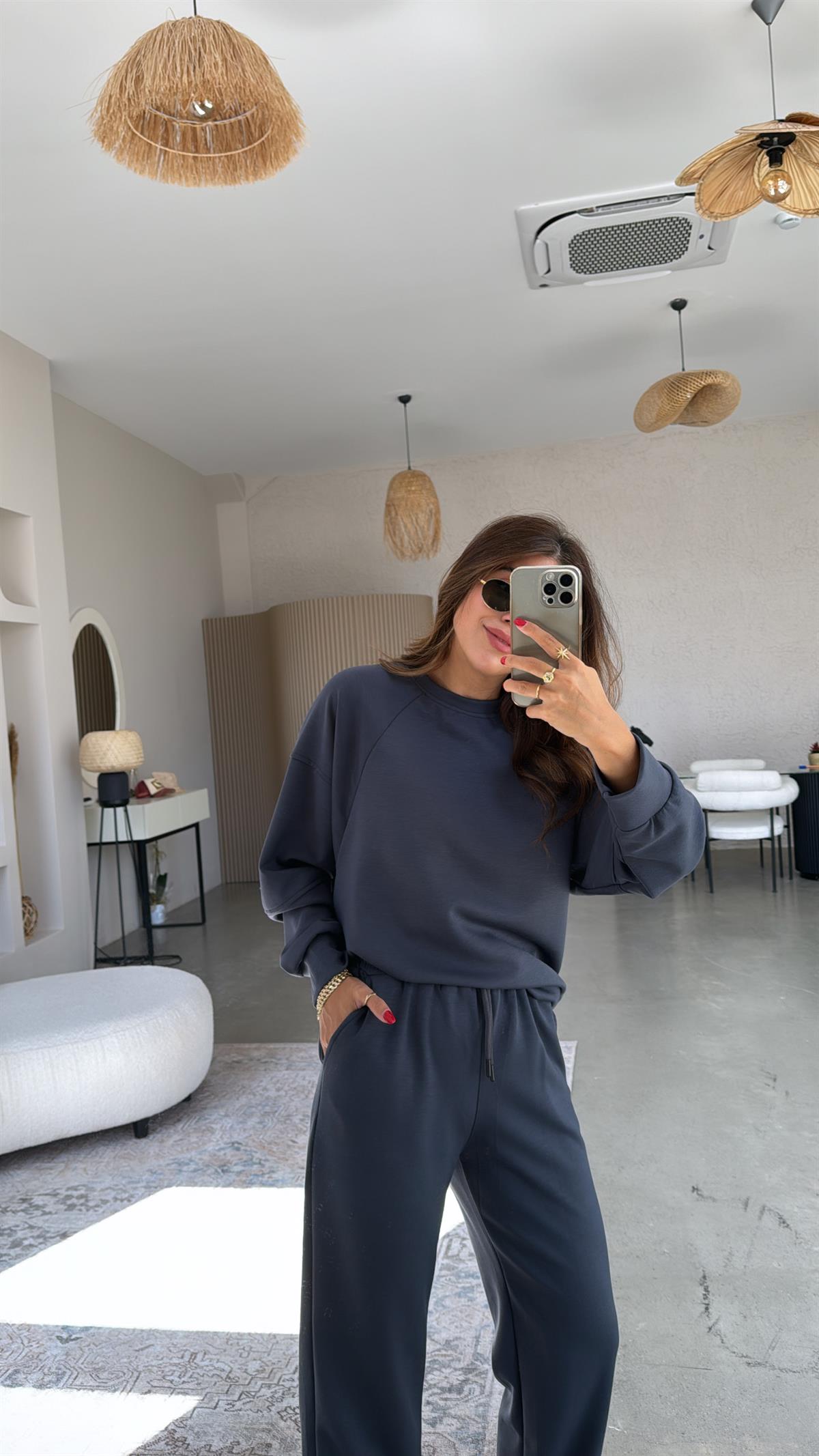 Antrasit Oys Kumaş Paça Lastikli Takım