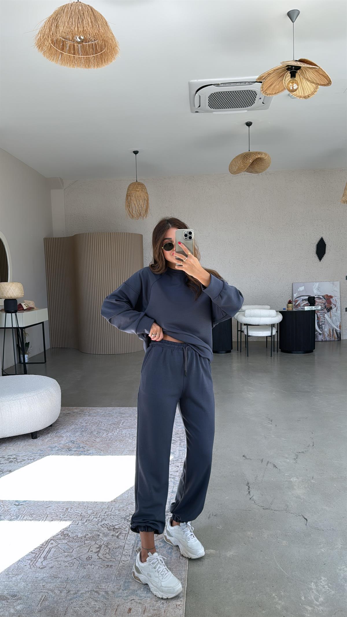 Antrasit Oys Kumaş Paça Lastikli Takım