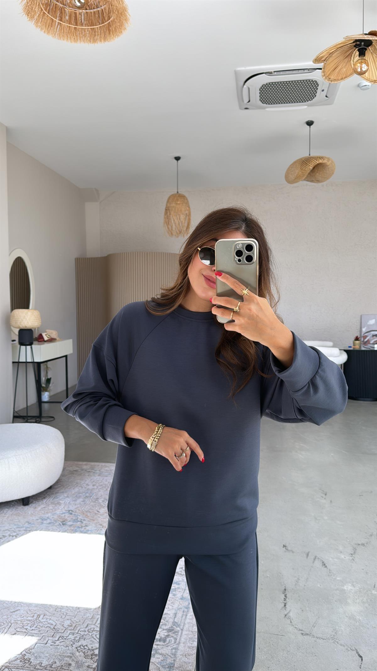 Antrasit Oys Kumaş Paça Lastikli Takım