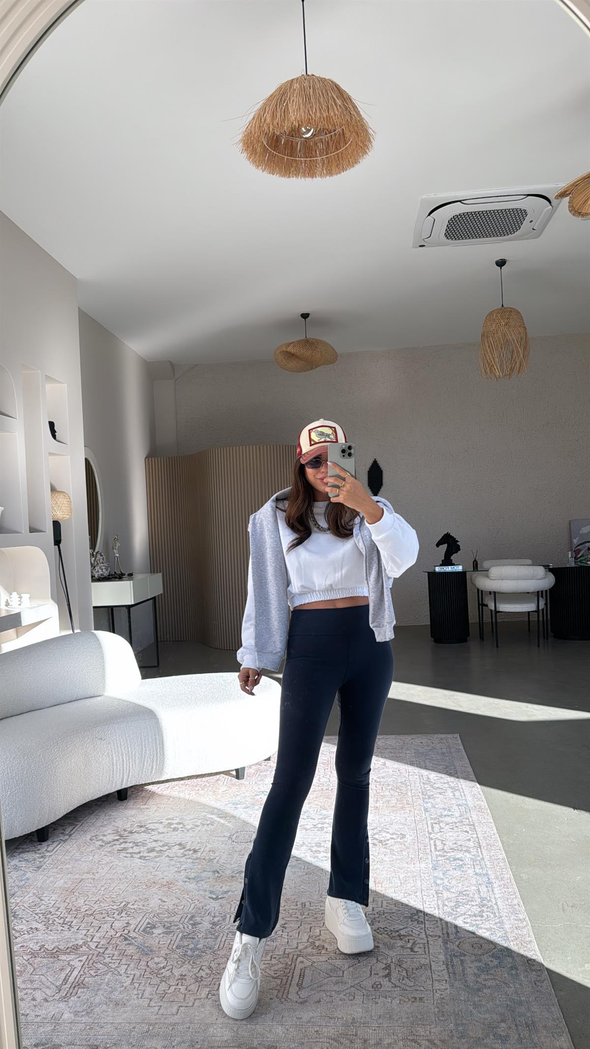 Lacivert Paça Çıtçıtlı Orijinal Tayt