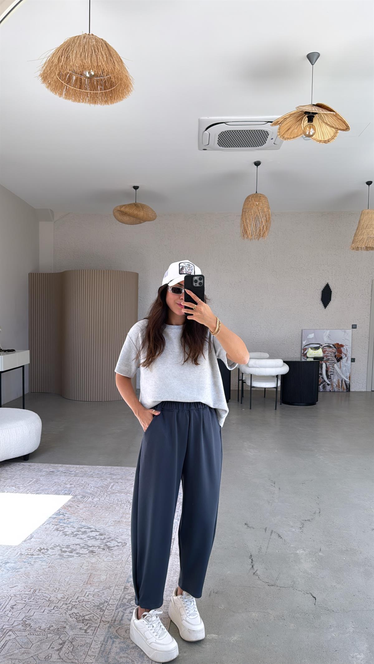 Antrasit Paça Tutturmalı Eşofman