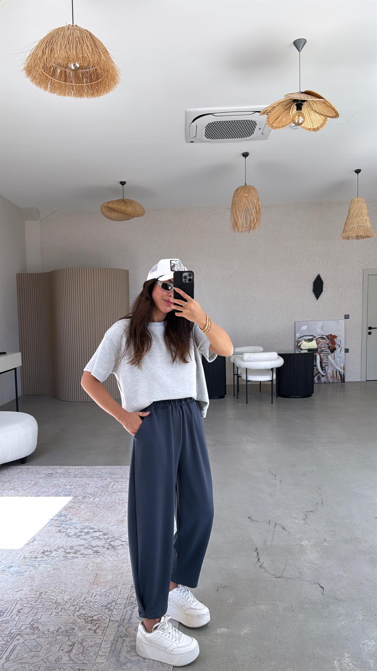 Antrasit Paça Tutturmalı Eşofman