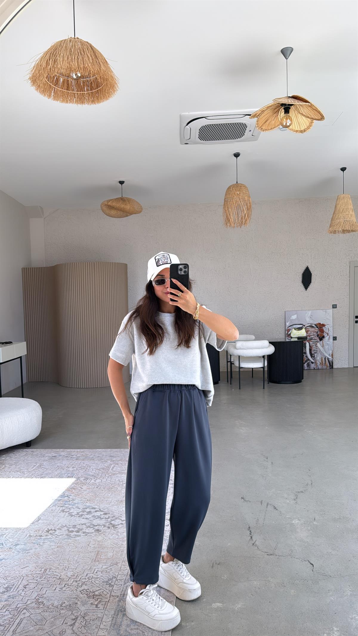 Antrasit Paça Tutturmalı Eşofman