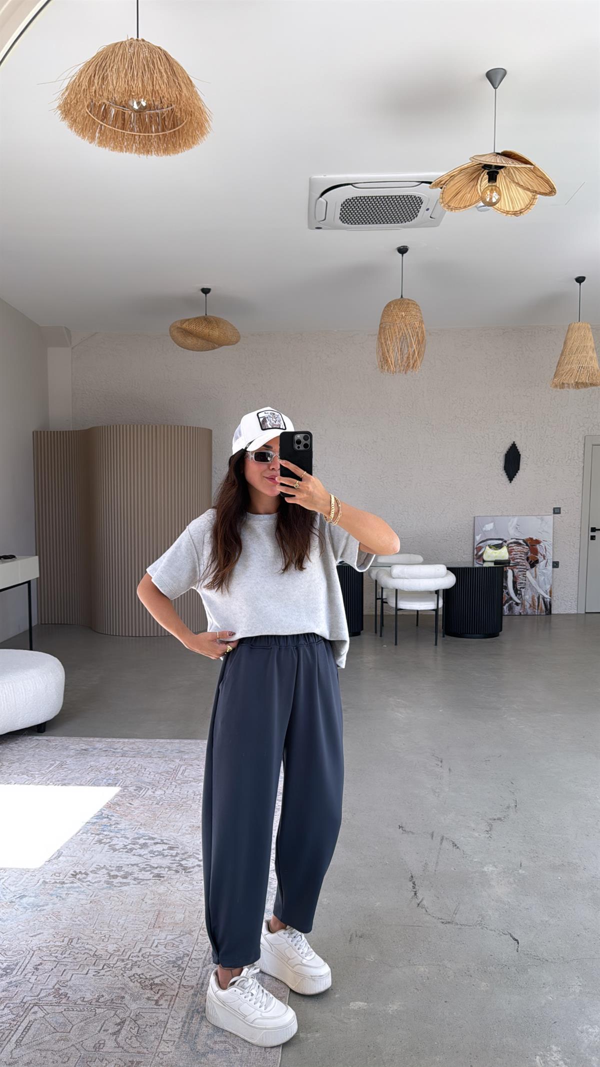 Antrasit Paça Tutturmalı Eşofman