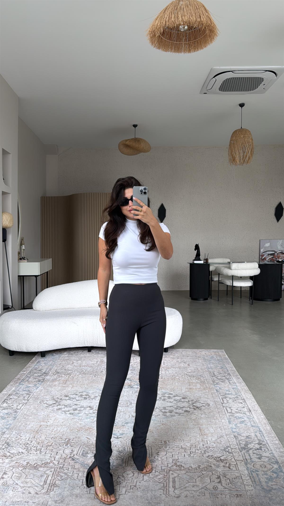 Antrasit Paçası Yırtmaçlı Ottoman Tayt