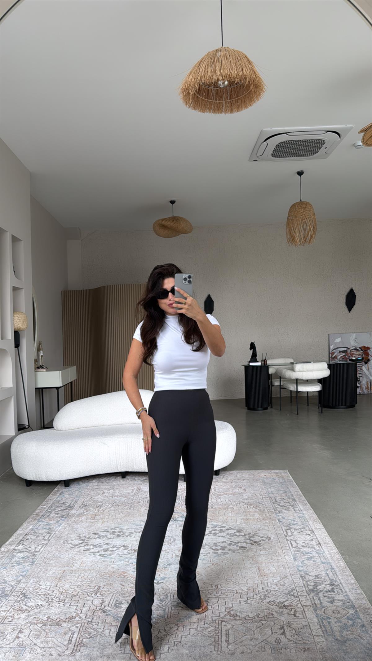 Antrasit Paçası Yırtmaçlı Ottoman Tayt