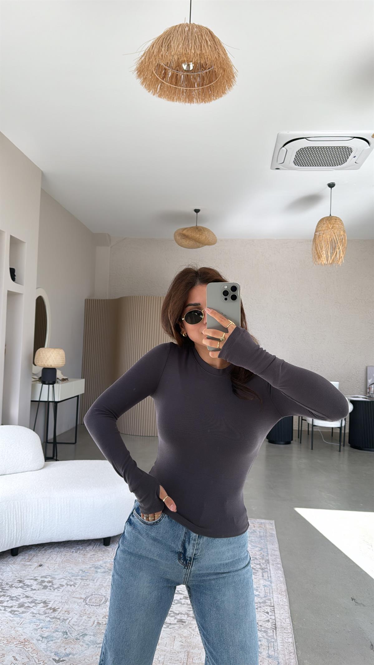 Antrasit Parmak Geçme Oys Kumaş Body