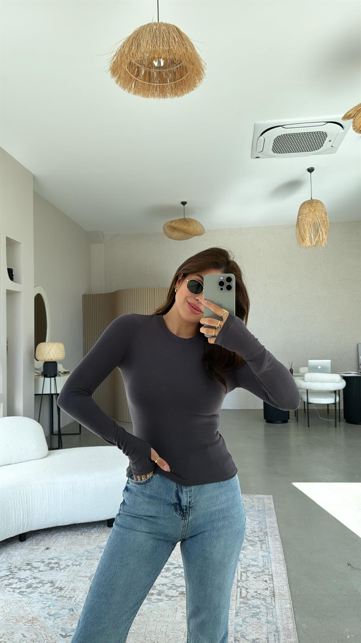 Antrasit Parmak Geçme Oys Kumaş Body